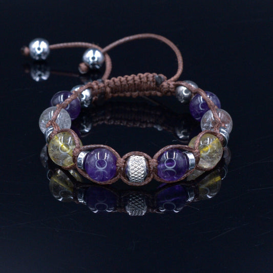 Women's Amethyst Bracelet - Quartz Crystal Beaded Bracelet - Gift for Woman - Adjustable Macrame Bracelet - Mother's Day Gift - Women's Gift- Shamballa Bracelet - Birthstone Bracelet - Gemstone Bracelet Men - Chakra Bracelet - Macrame Bracelet - Healing Bracelet - Valinde
