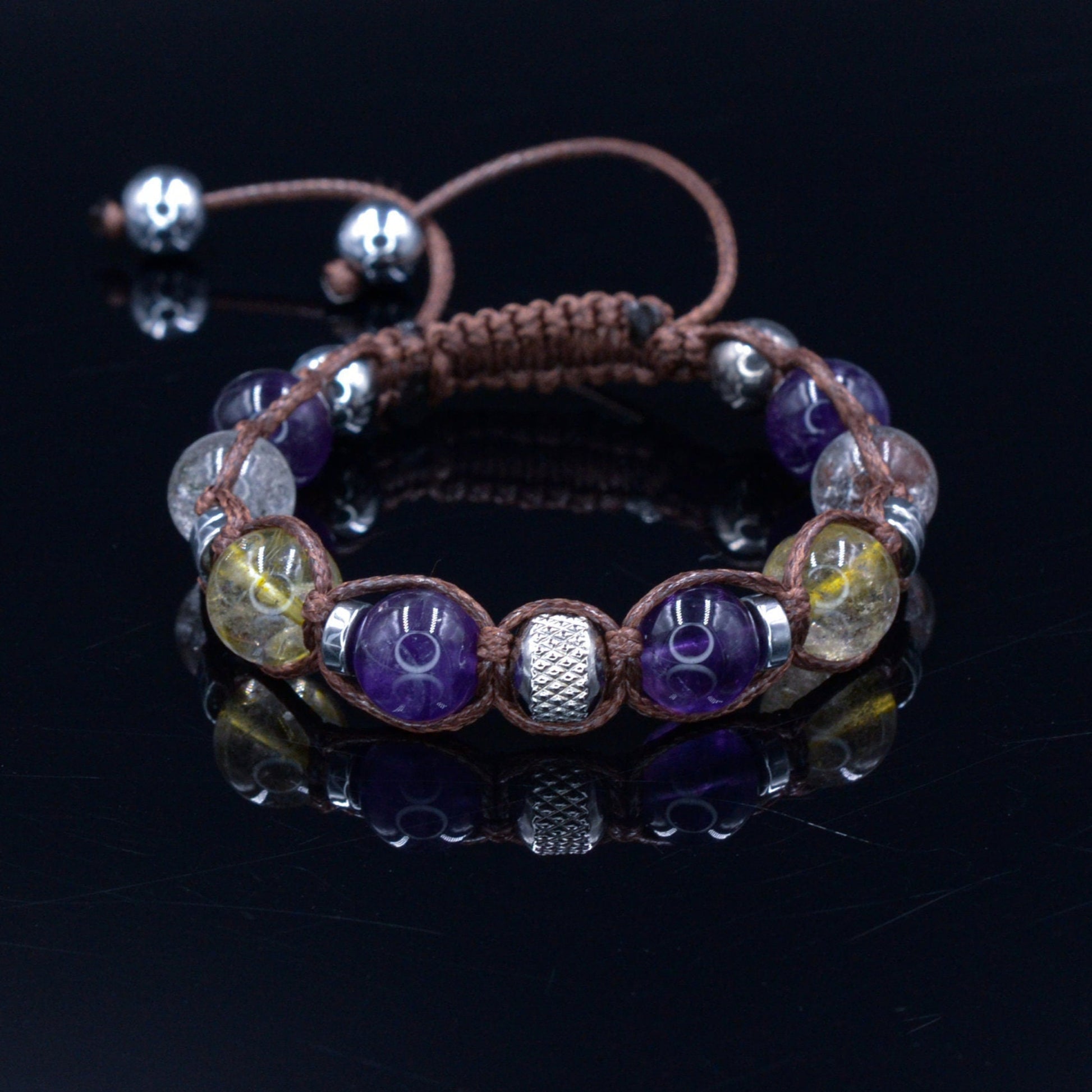 Women's Amethyst Bracelet - Quartz Crystal Beaded Bracelet - Gift for Woman - Adjustable Macrame Bracelet - Mother's Day Gift - Women's Gift- Shamballa Bracelet - Birthstone Bracelet - Gemstone Bracelet Men - Chakra Bracelet - Macrame Bracelet - Healing Bracelet - Valinde
