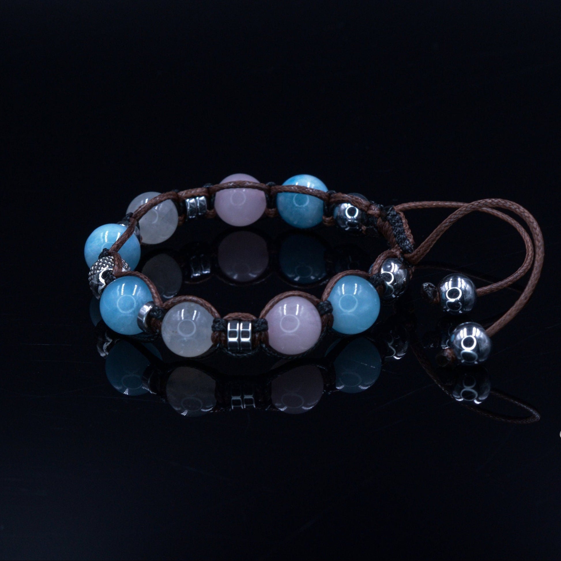 Women's Aquamarine Bracelet Moonstone & Rose Quartz Crystal Bracelet Gift for Woman Christmas Gift Adjustable Beaded Bracelet for Women  - Shamballa Bracelet - Birthstone Bracelet - Gemstone Bracelet Women - Chakra Bracelet - Macrame Bracelet - Healing Bracelet - Valinde
