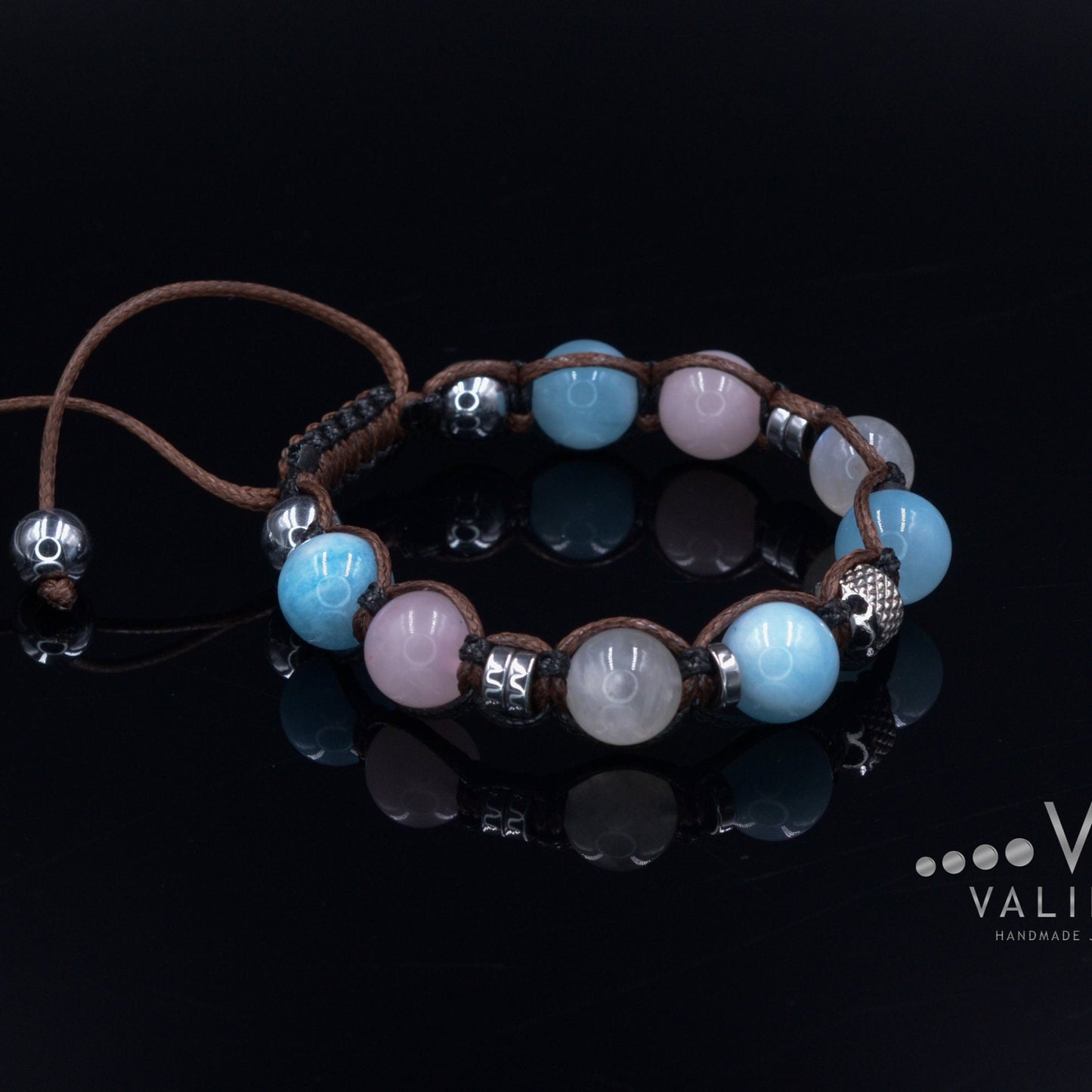 Women's Aquamarine Bracelet Moonstone & Rose Quartz Crystal Bracelet Gift for Woman Christmas Gift Adjustable Beaded Bracelet for Women  - Shamballa Bracelet - Birthstone Bracelet - Gemstone Bracelet Women - Chakra Bracelet - Macrame Bracelet - Healing Bracelet - Valinde
