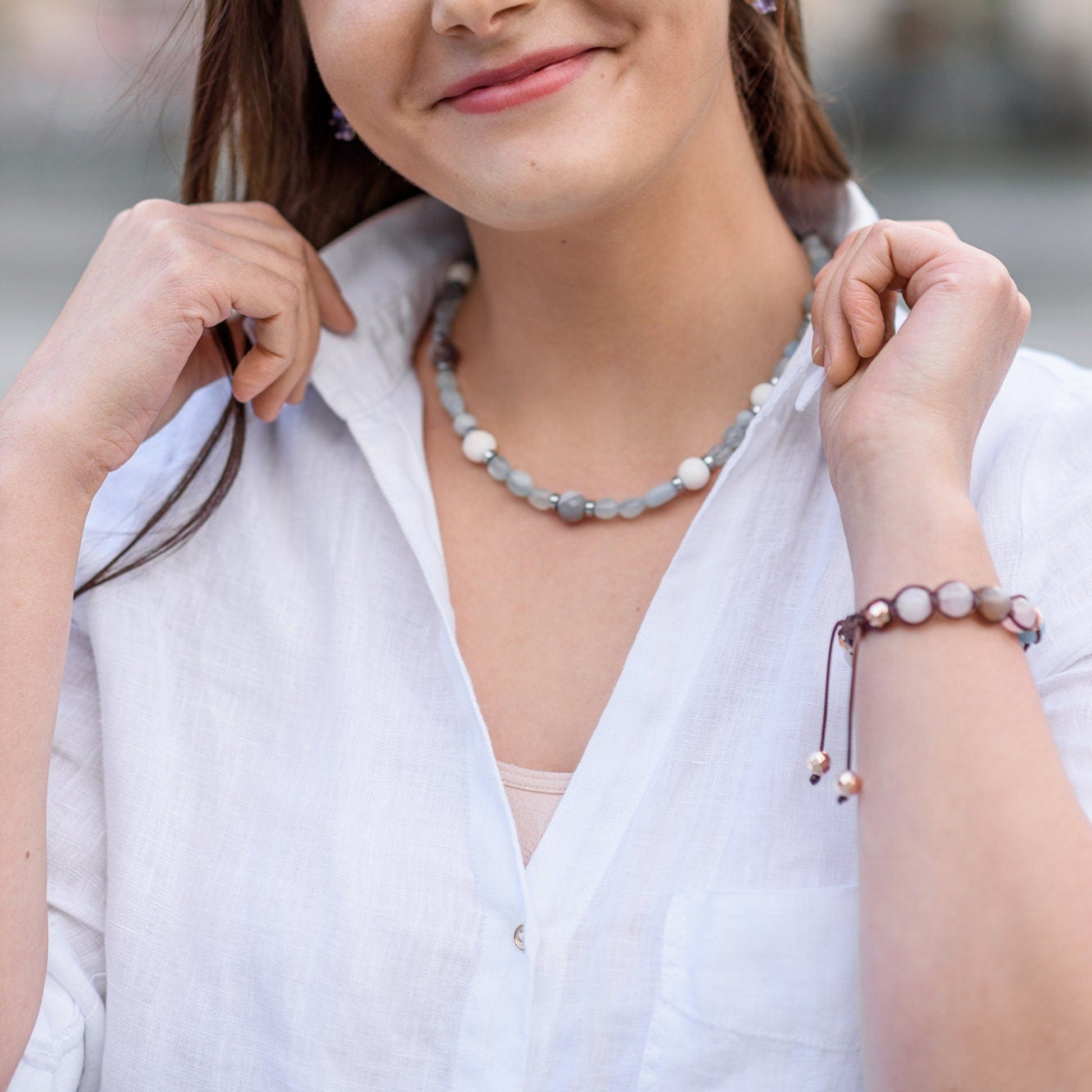 Aquamarine Bracelet Woman Women's Rose Quartz and Sunstone Crystal Bracelet Adjustable Braided Bracelet Gift for Woman Macrame Bracelet- Shamballa Bracelet - Birthstone Bracelet - Gemstone Bracelet Men - Chakra Bracelet - Macrame Bracelet - Healing Bracelet - Valinde
