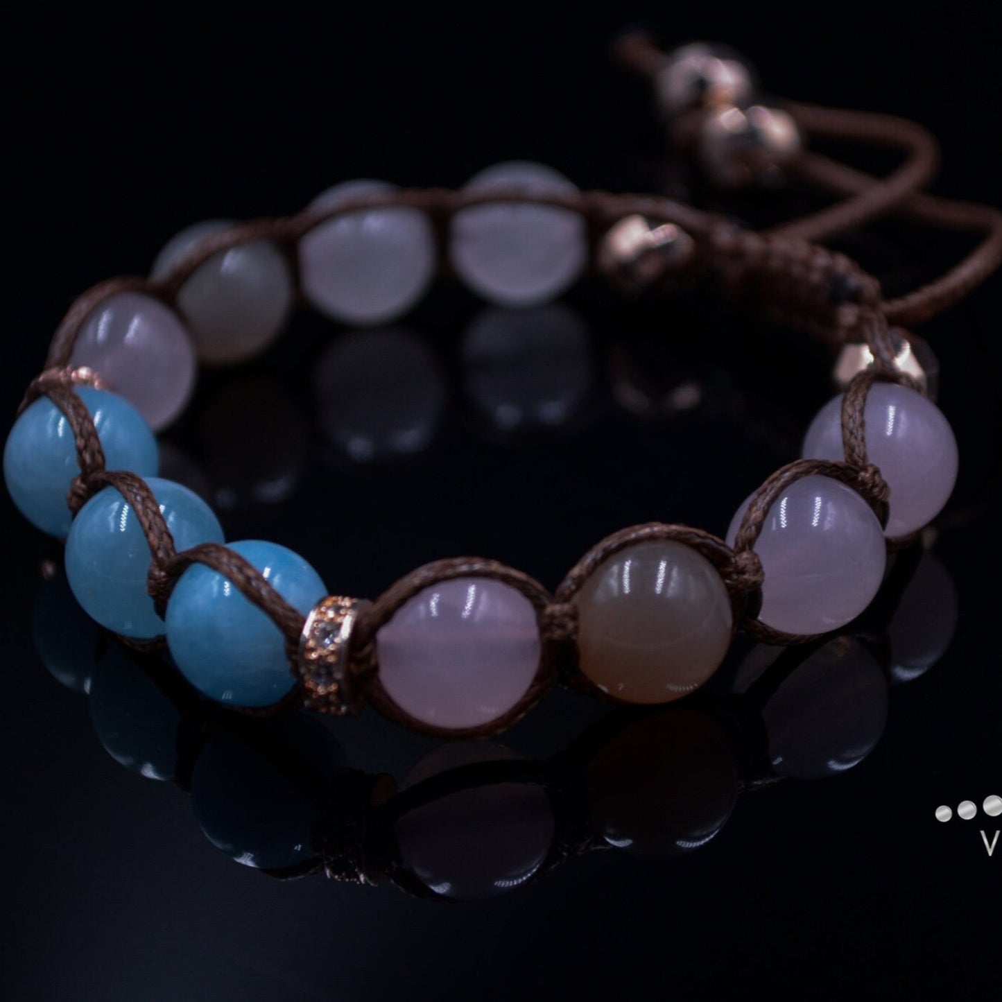 Aquamarine Bracelet Woman Women's Rose Quartz and Sunstone Crystal Bracelet Adjustable Braided Bracelet Gift for Woman Macrame Bracelet- Shamballa Bracelet - Birthstone Bracelet - Gemstone Bracelet Men - Chakra Bracelet - Macrame Bracelet - Healing Bracelet - Valinde
