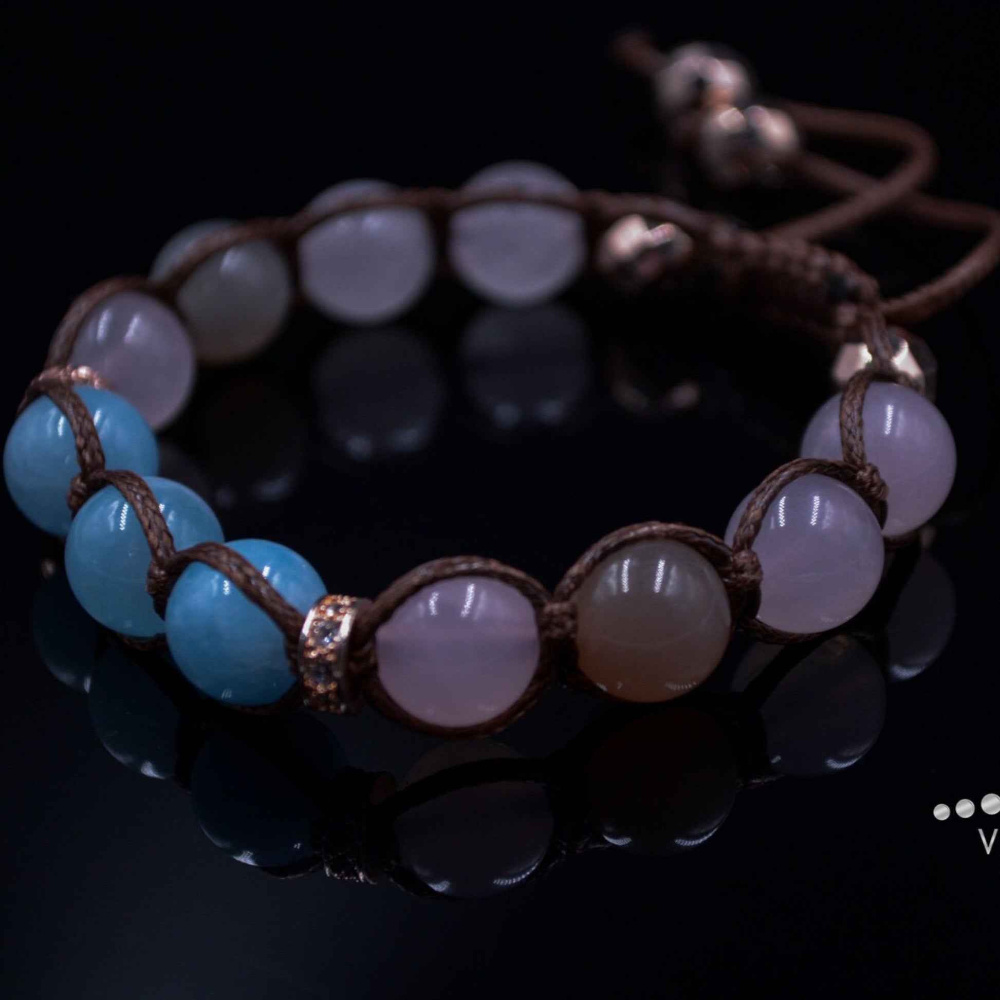 Aquamarine Bracelet Woman Women's Rose Quartz and Sunstone Crystal Bracelet Adjustable Braided Bracelet Gift for Woman Macrame Bracelet- Shamballa Bracelet - Birthstone Bracelet - Gemstone Bracelet Men - Chakra Bracelet - Macrame Bracelet - Healing Bracelet - Valinde
