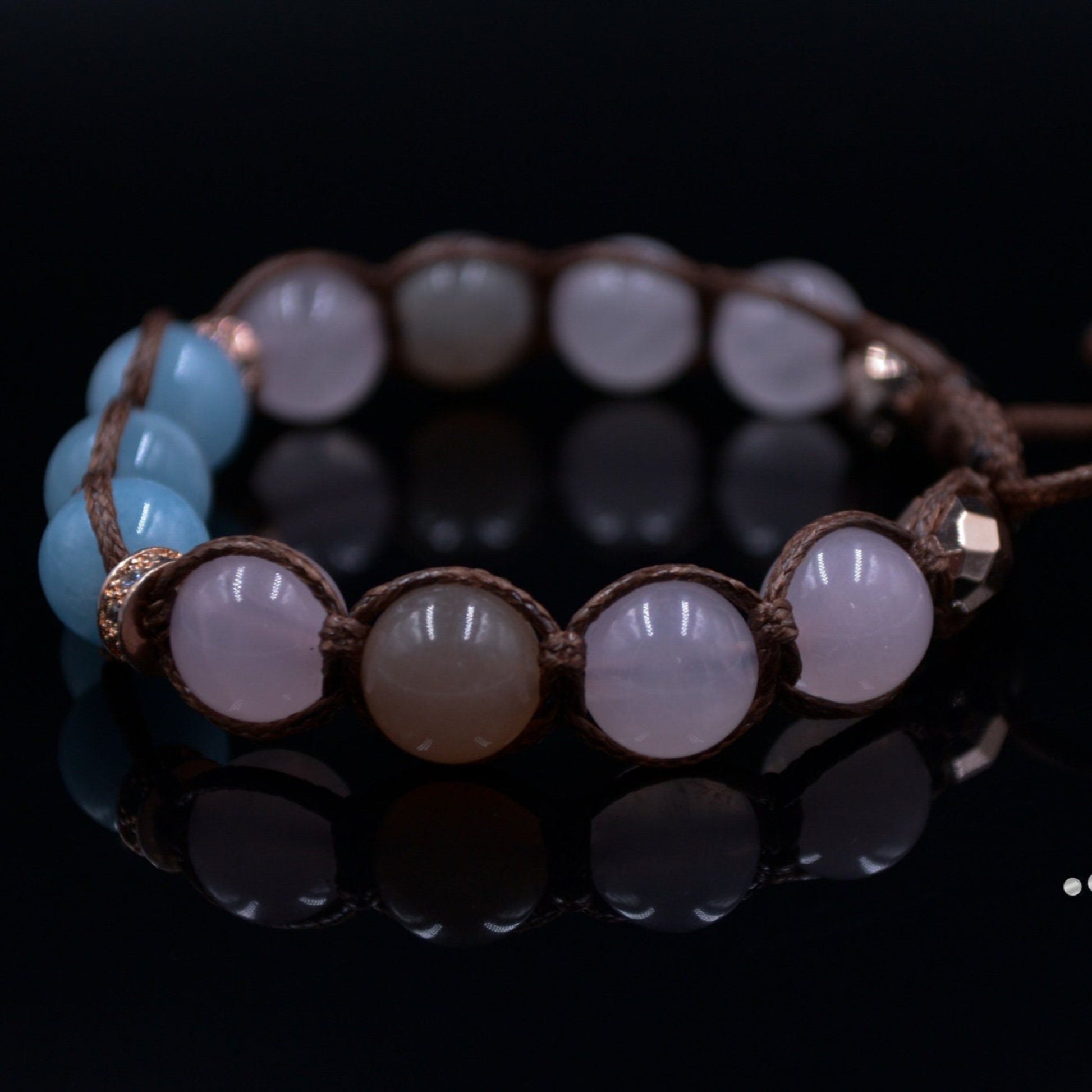 Aquamarine Bracelet Woman Women's Rose Quartz and Sunstone Crystal Bracelet Adjustable Braided Bracelet Gift for Woman Macrame Bracelet- Shamballa Bracelet - Birthstone Bracelet - Gemstone Bracelet Men - Chakra Bracelet - Macrame Bracelet - Healing Bracelet - Valinde

