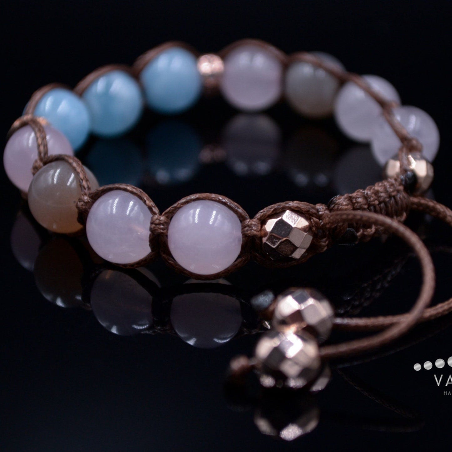 Aquamarine Bracelet Woman Women's Rose Quartz and Sunstone Crystal Bracelet Adjustable Braided Bracelet Gift for Woman Macrame Bracelet- Shamballa Bracelet - Birthstone Bracelet - Gemstone Bracelet Men - Chakra Bracelet - Macrame Bracelet - Healing Bracelet - Valinde
