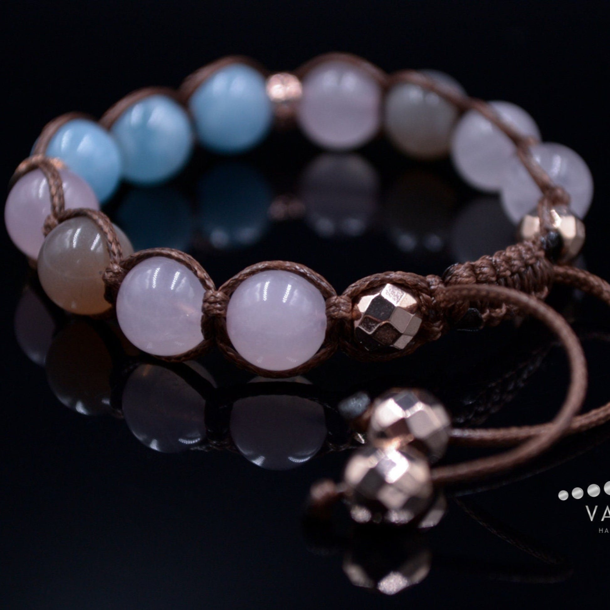 Aquamarine Bracelet Woman Women's Rose Quartz and Sunstone Crystal Bracelet Adjustable Braided Bracelet Gift for Woman Macrame Bracelet- Shamballa Bracelet - Birthstone Bracelet - Gemstone Bracelet Men - Chakra Bracelet - Macrame Bracelet - Healing Bracelet - Valinde
