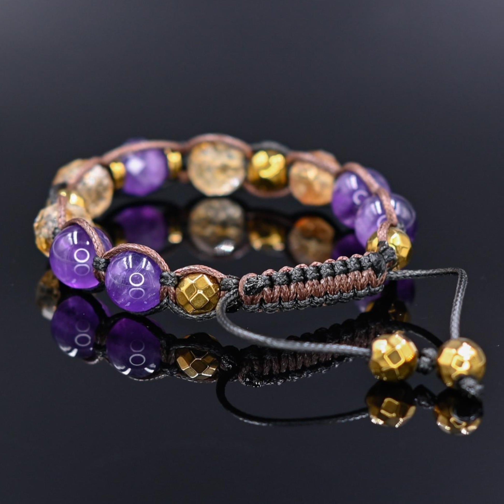 Genuine Citrine Amethyst Crystal Beaded Bracelet, Women's Gemstone Hematite Adjustable Braided Bracelet, Gift for Her, Women's Gift - Shamballa Bracelet - Birthstone Bracelet - Yoga Bracelet -  Gemstone Bracelet Women - Chakra Bracelet - Macrame Bracelet - Healing Bracelet - Valinde
