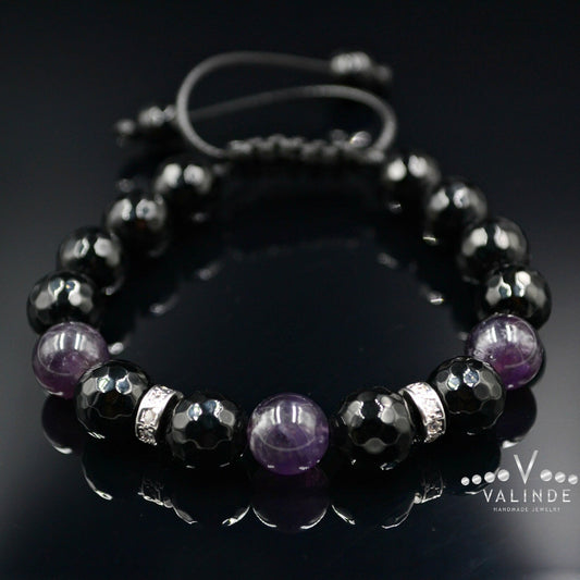 Women's Faceted Agate Beads Bracelet Amethyst Crystal Bracelet Gift for Her Gift for Wife Cubic Zirconia Bracelet Black Adjustable Bracelet Healing Bracelet  Birthstone Bracelet