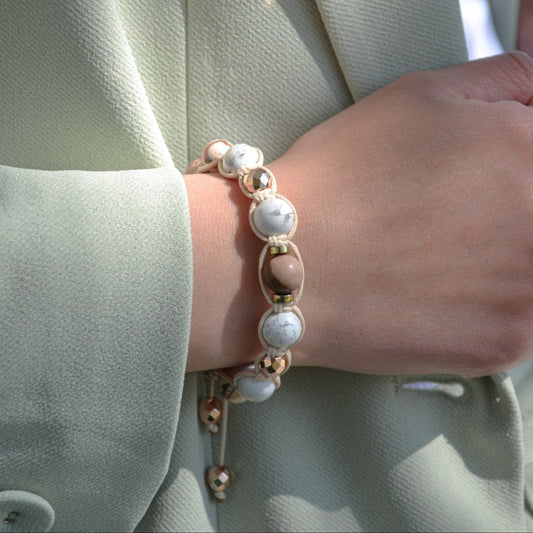White Howlite Bracelet for Women Women's Jasper Bracelet Macrame Hematite Beaded Bracelet Gift for Woman Adjustable Crystal Bracelet - Shamballa Bracelet - Birthstone Bracelet - Gemstone Bracelet Men - Chakra Bracelet - Macrame Bracelet - Healing Bracelet - Valinde
