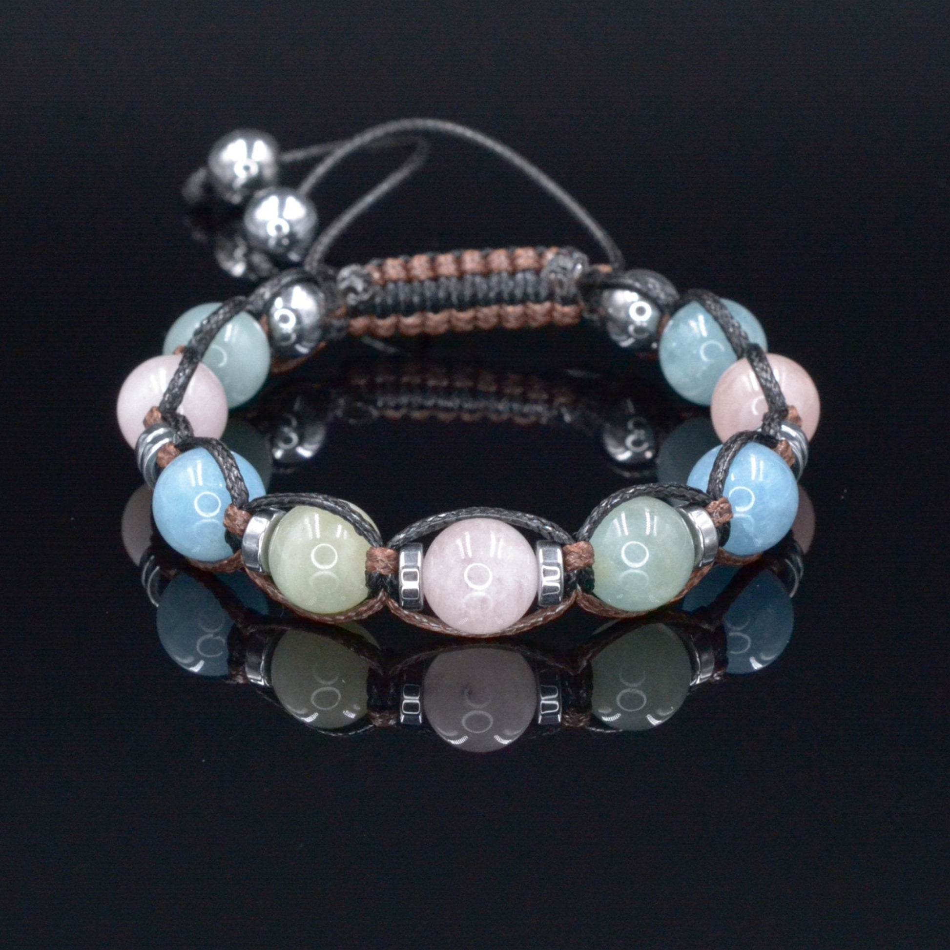 Echtes Morganit Kristall Armband, Frauen Morganit Quarz Hämatit Perlen Armband, Jahrestag Geschenk für Frau, Verstellbare Stein Armband - Shamballa Bracelet - Birthstone Bracelet - Gemstone Bracelet Men - Chakra Bracelet - Macrame Bracelet - Healing Bracelet - Valinde
