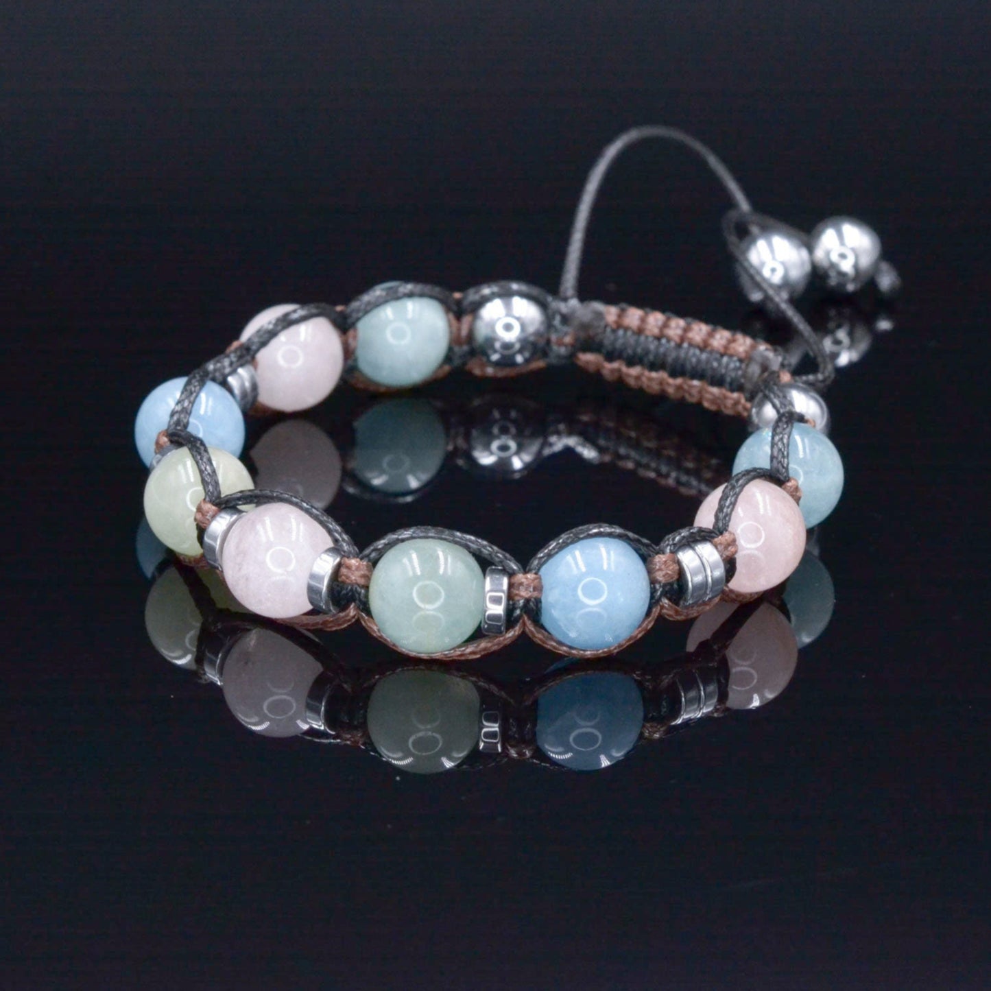 Genuine Morganite Crystal Bracelet, Women Morganite Quartz Hematite Beads Bracelet, Anniversary Gift for Woman, Adjustable Stone Bracelet - Shamballa Bracelet - Birthstone Bracelet - Gemstone Bracelet Men - Chakra Bracelet - Macrame Bracelet - Healing Bracelet - Valinde
