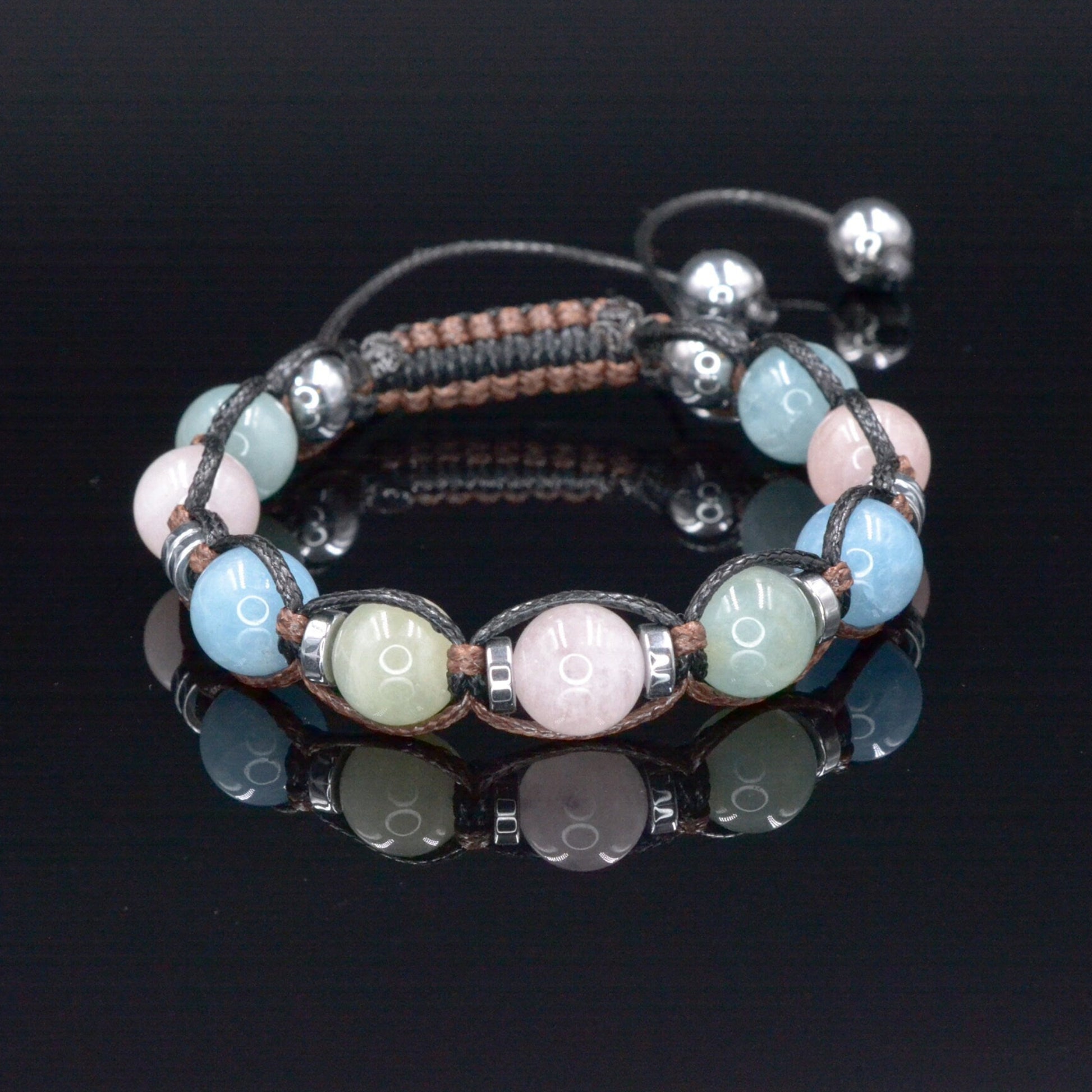 Genuine Morganite Crystal Bracelet, Women Morganite Quartz Hematite Beads Bracelet, Anniversary Gift for Woman, Adjustable Stone Bracelet - Shamballa Bracelet - Birthstone Bracelet - Gemstone Bracelet Men - Chakra Bracelet - Macrame Bracelet - Healing Bracelet - Valinde
