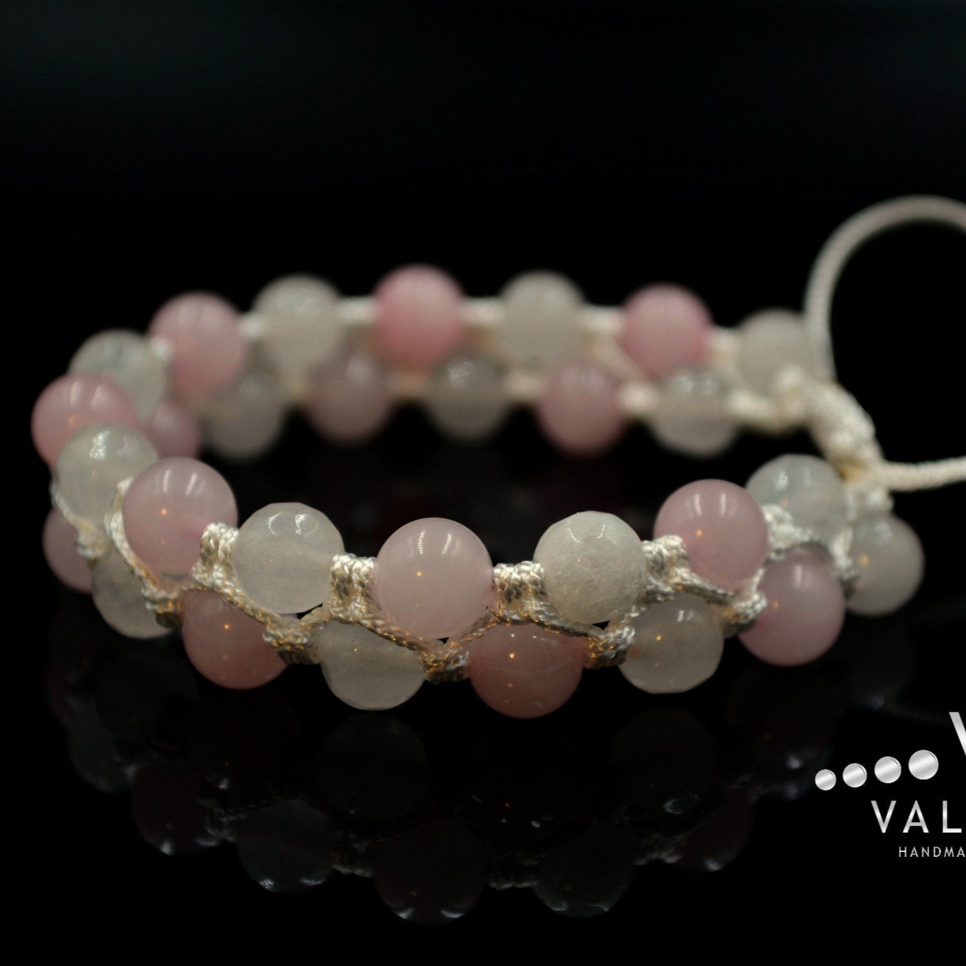 Women's White Nephrite Double Bracelet Rose Quartz Bracelet Macrame Bracelet Double Row Bracelet Gift for Women Adjustable Crystal Bracelet - Shamballa Bracelet - Birthstone Bracelet - Gemstone Bracelet Men - Chakra Bracelet - Macrame Bracelet - Healing Bracelet - Valinde
