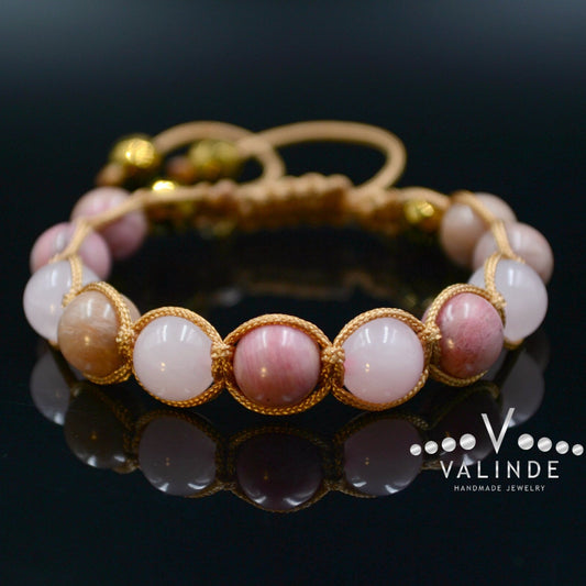 Women's Rose Quartz Macrame Bracelet Pink Rhodonite Bracelet Hematite Bracelet Crystal Bracelet Gift for Women Mother's Day Gift - Shamballa Bracelet - Birthstone Bracelet - Yoga Bracelet -  Gemstone Bracelet Women - Chakra Bracelet - Macrame Bracelet - Healing Bracelet - Valinde

