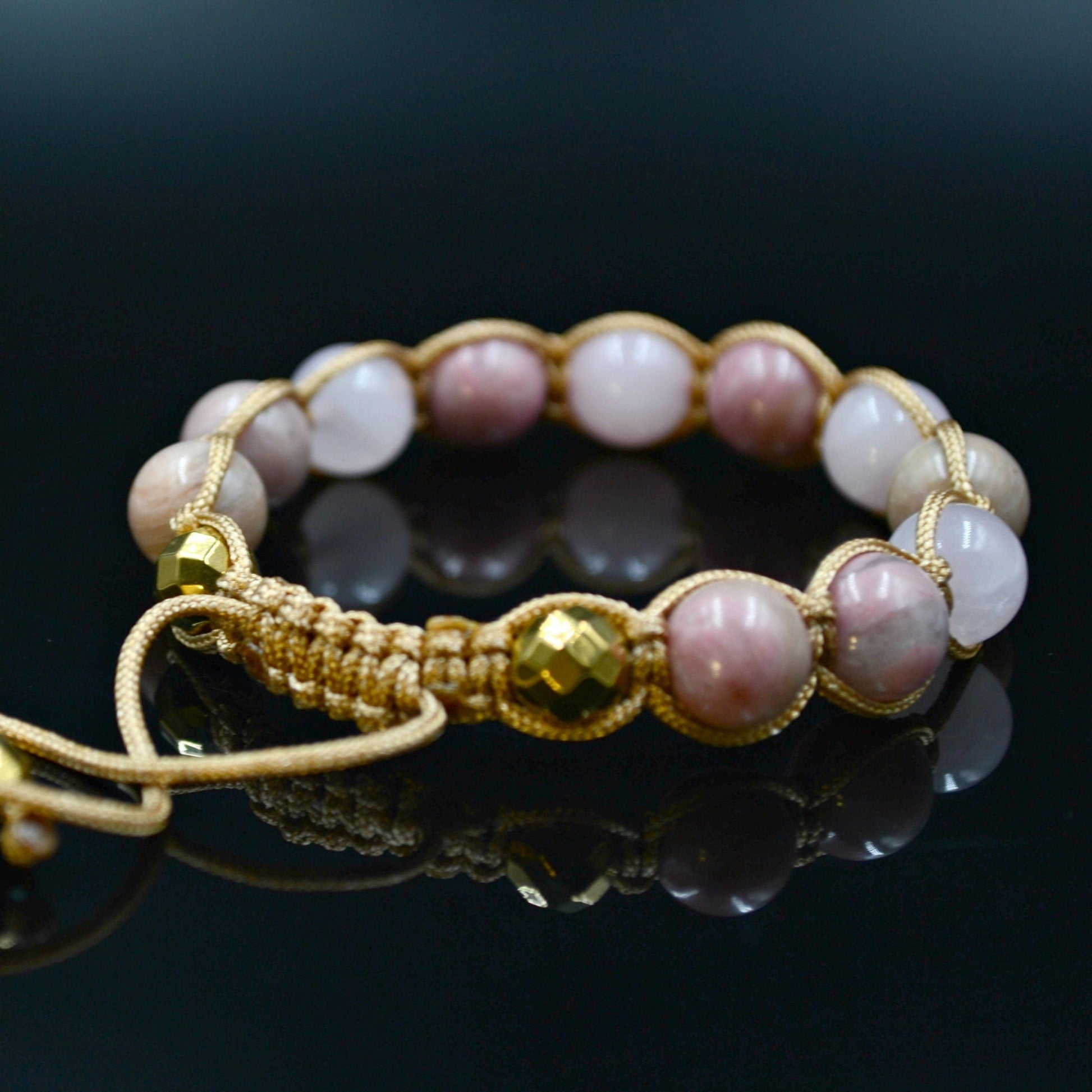 Women's Rose Quartz Macrame Bracelet Pink Rhodonite Bracelet Hematite Bracelet Crystal Bracelet Gift for Women Mother's Day Gift - Shamballa Bracelet - Birthstone Bracelet - Yoga Bracelet -  Gemstone Bracelet Women - Chakra Bracelet - Macrame Bracelet - Healing Bracelet - Valinde
