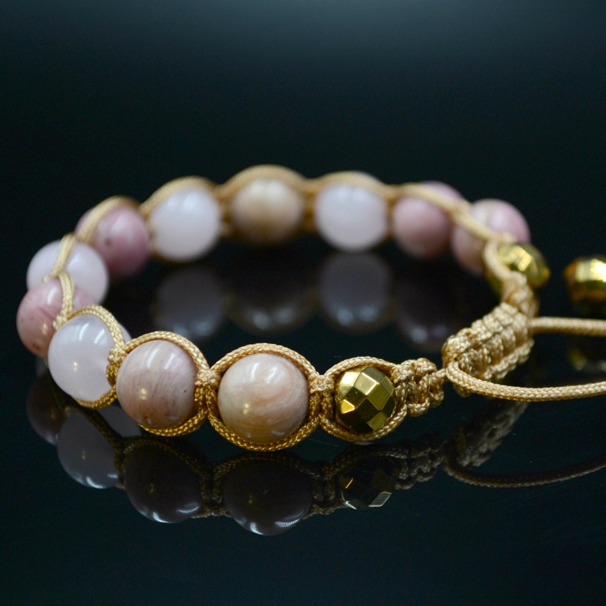 Women's Rose Quartz Macrame Bracelet Pink Rhodonite Bracelet Hematite Bracelet Crystal Bracelet Gift for Women Mother's Day Gift - Shamballa Bracelet - Birthstone Bracelet - Yoga Bracelet -  Gemstone Bracelet Women - Chakra Bracelet - Macrame Bracelet - Healing Bracelet - Valinde

