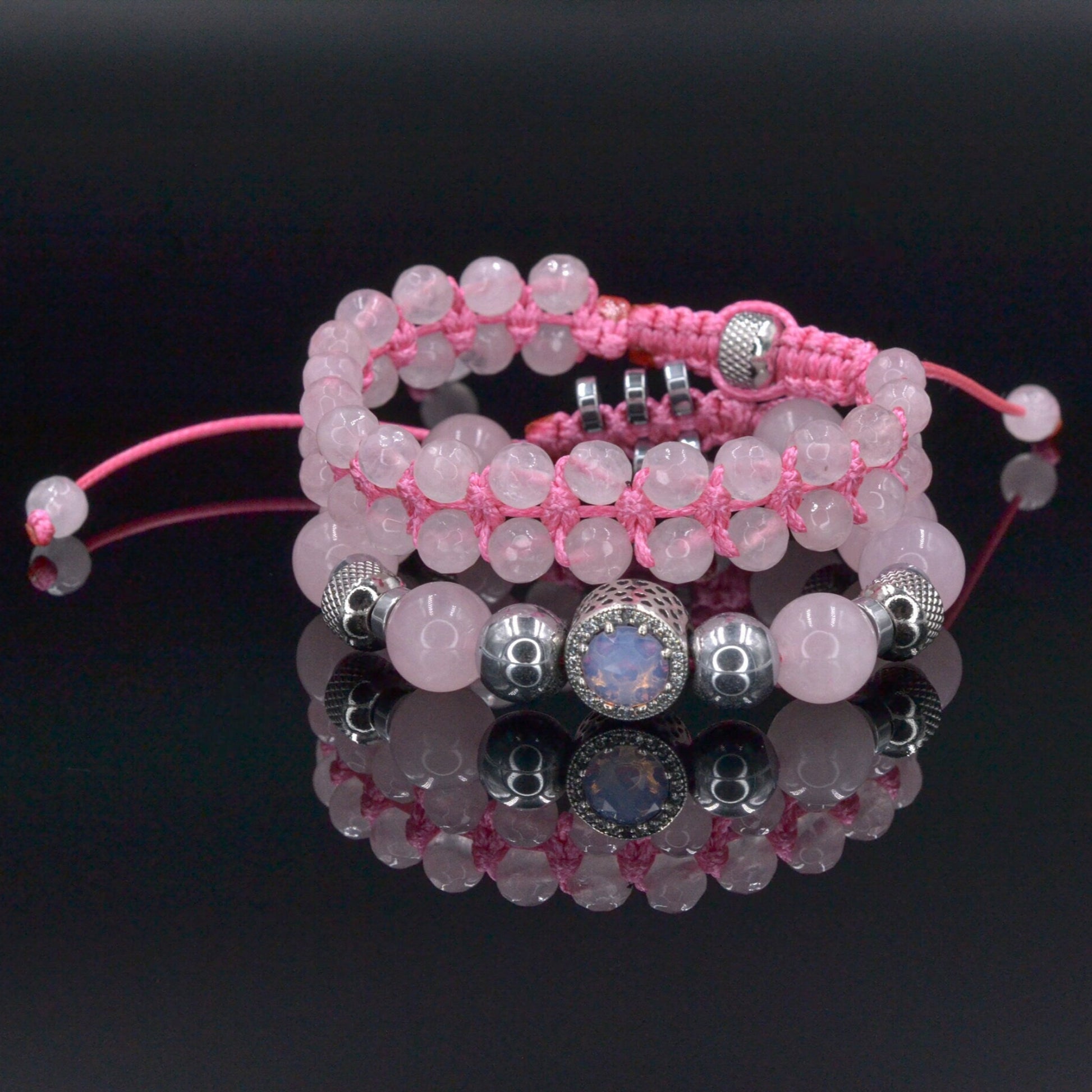 Women's Rose Quartz Hematite Bracelet Set, Double Row Bracelet, 925 Silver Bead Bracelet, Gift for Woman, Adjustable Macrame Bracelet - Shamballa Bracelet - Birthstone Bracelet - Gemstone Bracelet Men - Chakra Bracelet - Macrame Bracelet - Healing Bracelet - Valinde - Shamballa Bracelet - Birthstone Bracelet - Gemstone Bracelet Men - Chakra Bracelet - Macrame Bracelet - Healing Bracelet - Valinde