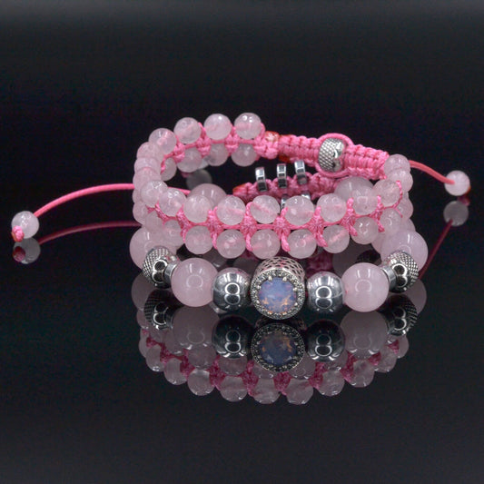 Women's Rose Quartz Hematite Bracelet Set, Double Row Bracelet, 925 Silver Bead Bracelet, Gift for Woman, Adjustable Macrame Bracelet - Shamballa Bracelet - Birthstone Bracelet - Gemstone Bracelet Men - Chakra Bracelet - Macrame Bracelet - Healing Bracelet - Valinde - Shamballa Bracelet - Birthstone Bracelet - Gemstone Bracelet Men - Chakra Bracelet - Macrame Bracelet - Healing Bracelet - Valinde