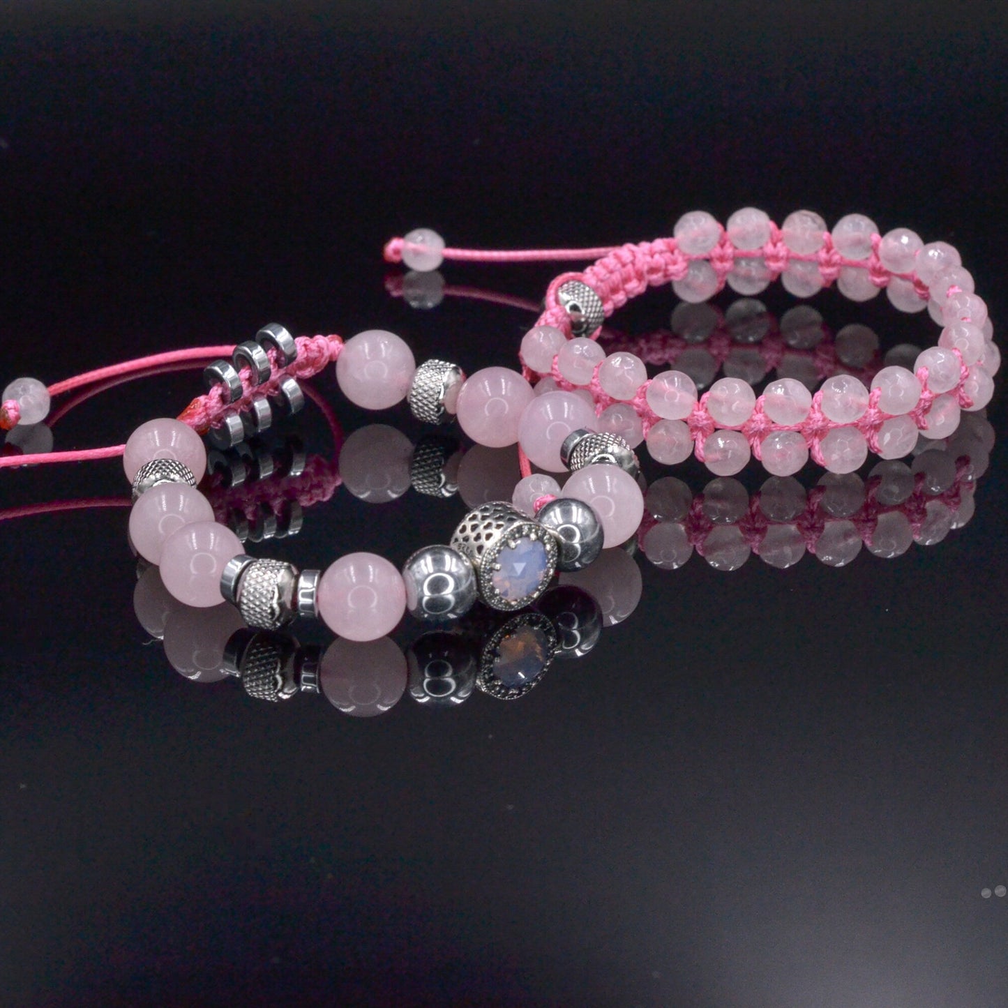 Women's Rose Quartz Hematite Bracelet Set, Double Row Bracelet, 925 Silver Bead Bracelet, Gift for Woman, Adjustable Macrame Bracelet - Shamballa Bracelet - Birthstone Bracelet - Gemstone Bracelet Men - Chakra Bracelet - Macrame Bracelet - Healing Bracelet - Valinde - Shamballa Bracelet - Birthstone Bracelet - Gemstone Bracelet Men - Chakra Bracelet - Macrame Bracelet - Healing Bracelet - Valinde
