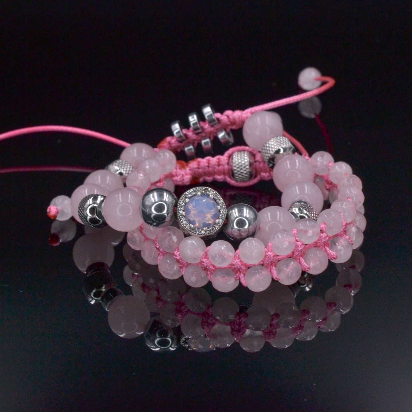 Women's Rose Quartz Hematite Bracelet Set, Double Row Bracelet, 925 Silver Bead Bracelet, Gift for Woman, Adjustable Macrame Bracelet - Shamballa Bracelet - Birthstone Bracelet - Gemstone Bracelet Men - Chakra Bracelet - Macrame Bracelet - Healing Bracelet - Valinde - Shamballa Bracelet - Birthstone Bracelet - Gemstone Bracelet Men - Chakra Bracelet - Macrame Bracelet - Healing Bracelet - Valinde
