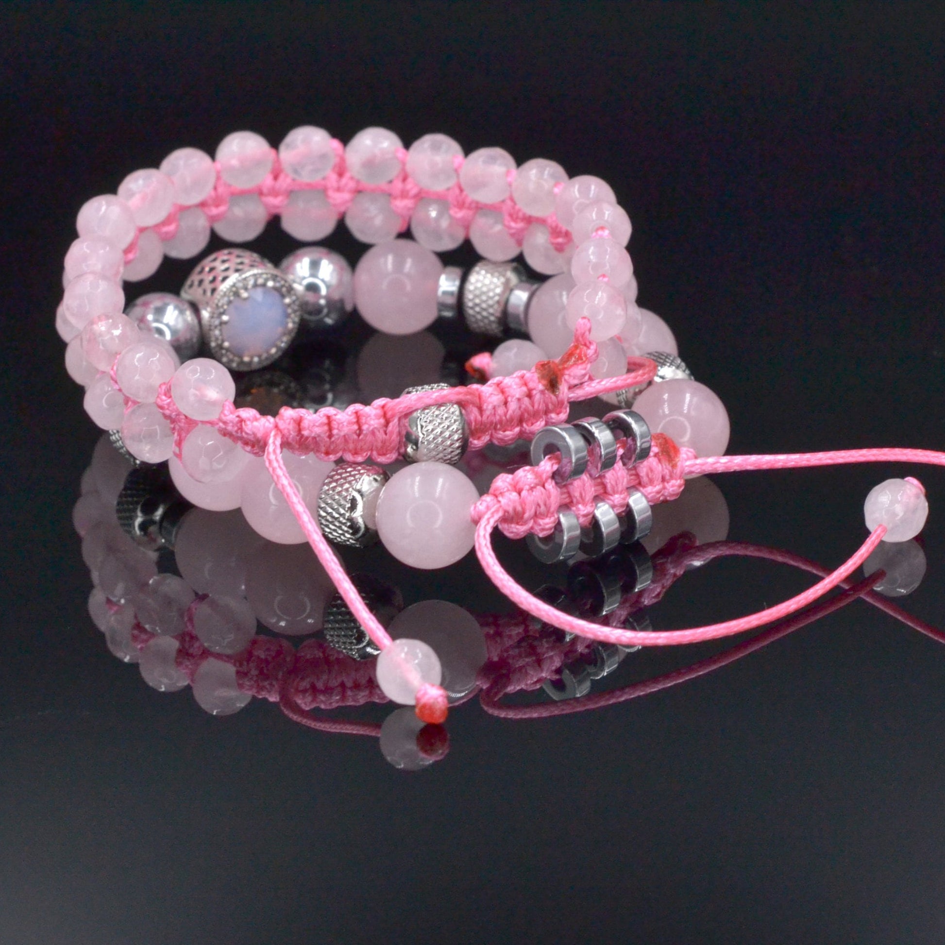 Women's Rose Quartz Hematite Bracelet Set, Double Row Bracelet, 925 Silver Bead Bracelet, Gift for Woman, Adjustable Macrame Bracelet - Shamballa Bracelet - Birthstone Bracelet - Gemstone Bracelet Men - Chakra Bracelet - Macrame Bracelet - Healing Bracelet - Valinde - Shamballa Bracelet - Birthstone Bracelet - Gemstone Bracelet Men - Chakra Bracelet - Macrame Bracelet - Healing Bracelet - Valinde
