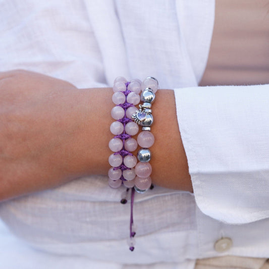 Damen Rosenquarz Armband Set - 925 Sterling Silber Krabben Armband - Geschenk für Frauen - Verstellbares Makramee Armband - Hämatit Armband - Shamballa Bracelet - Birthstone Bracelet - Gemstone Bracelet Men - Chakra Bracelet - Macrame Bracelet - Healing Bracelet - Valinde
