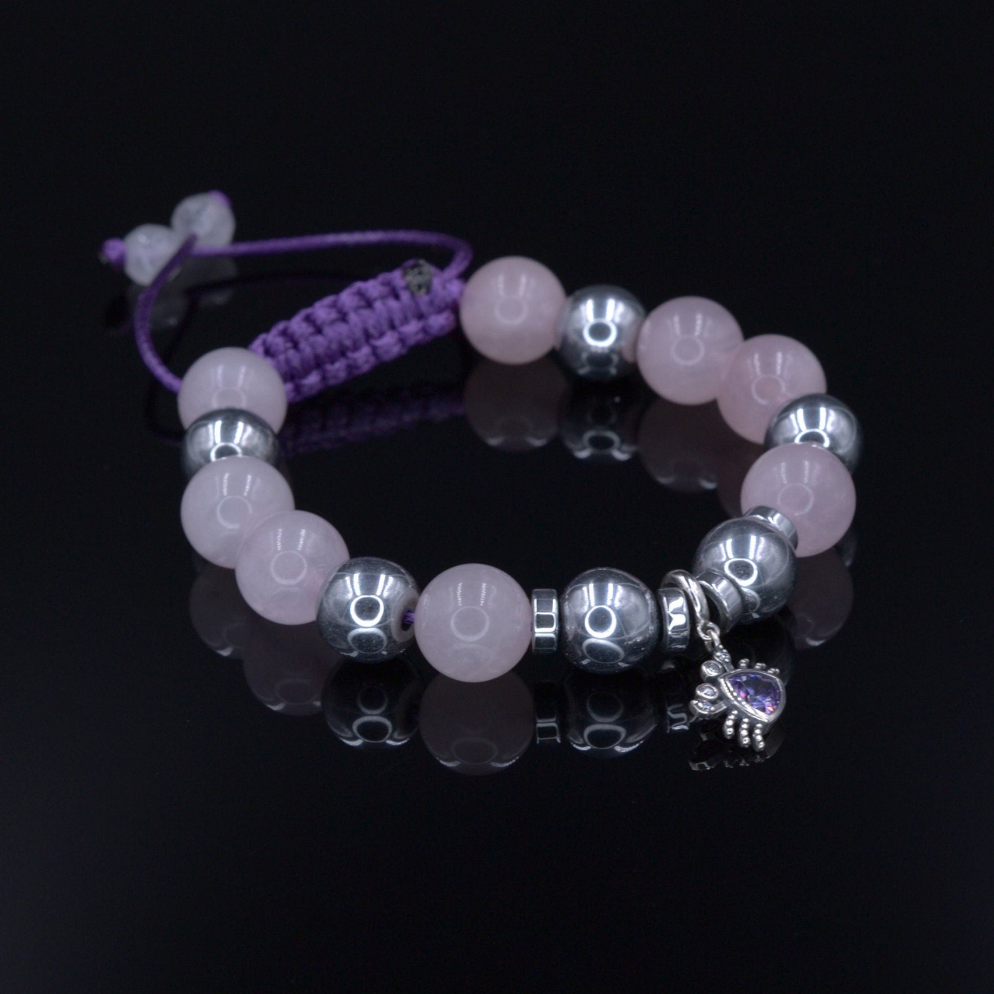 Damen Rosenquarz Armband Set - 925 Sterling Silber Krabben Armband - Geschenk für Frauen - Verstellbares Makramee Armband - Hämatit Armband - Shamballa Bracelet - Birthstone Bracelet - Gemstone Bracelet Men - Chakra Bracelet - Macrame Bracelet - Healing Bracelet - Valinde
