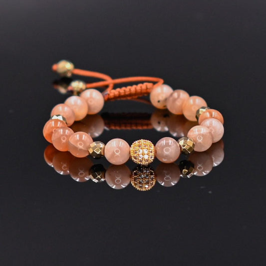 Sunstone Hematite Beaded Bracelet, Adjustable Women's Energy Bracelet, Boho Crystal Bracelet for Strength & Vitality - Shamballa Bracelet - Birthstone Bracelet - Gemstone Bracelet Women - Chakra Bracelet - Macrame Bracelet - Healing Bracelet - Valinde
