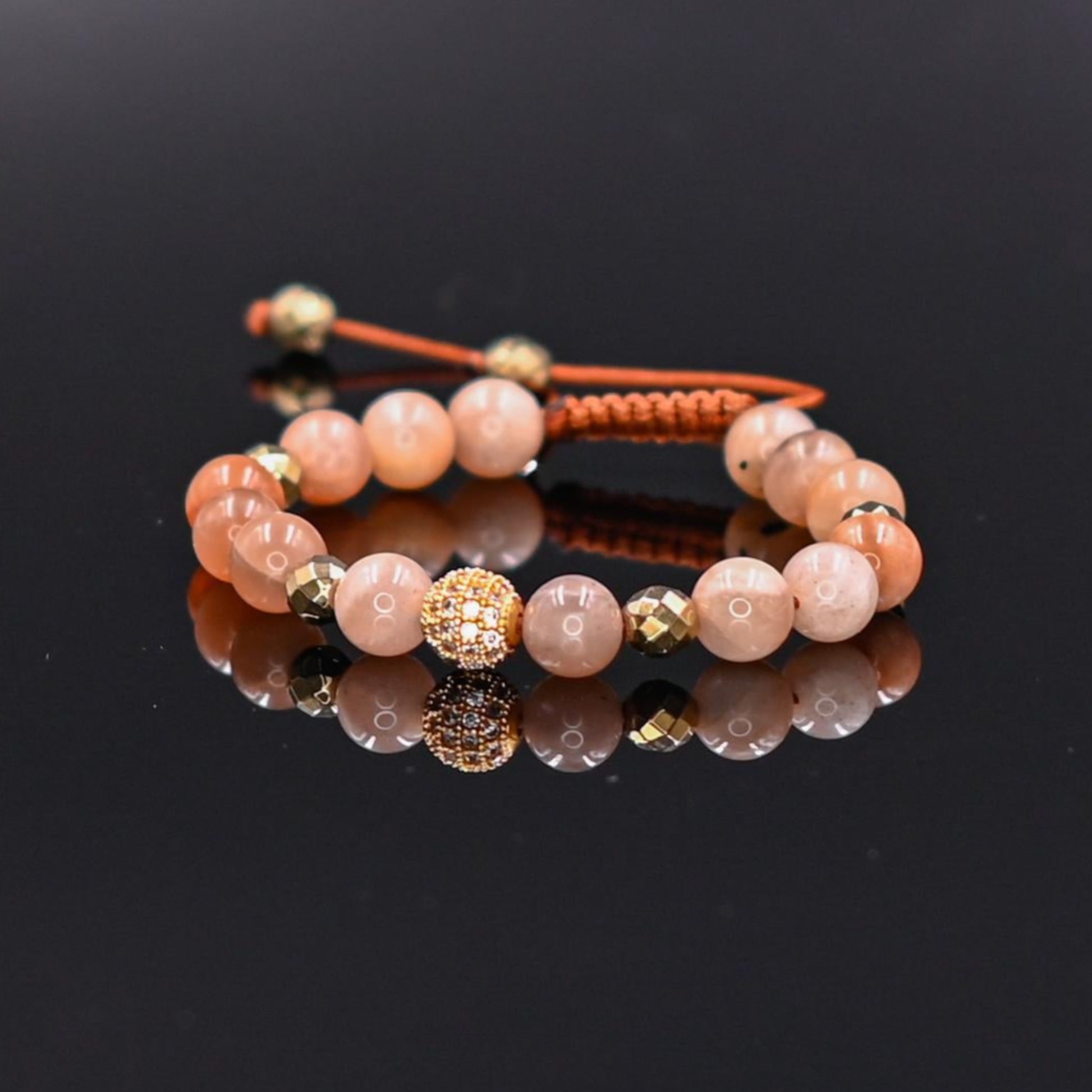 Sunstone Hematite Beaded Bracelet, Adjustable Women's Energy Bracelet, Boho Crystal Bracelet for Strength & Vitality - Shamballa Bracelet - Birthstone Bracelet - Gemstone Bracelet Women - Chakra Bracelet - Macrame Bracelet - Healing Bracelet - Valinde
