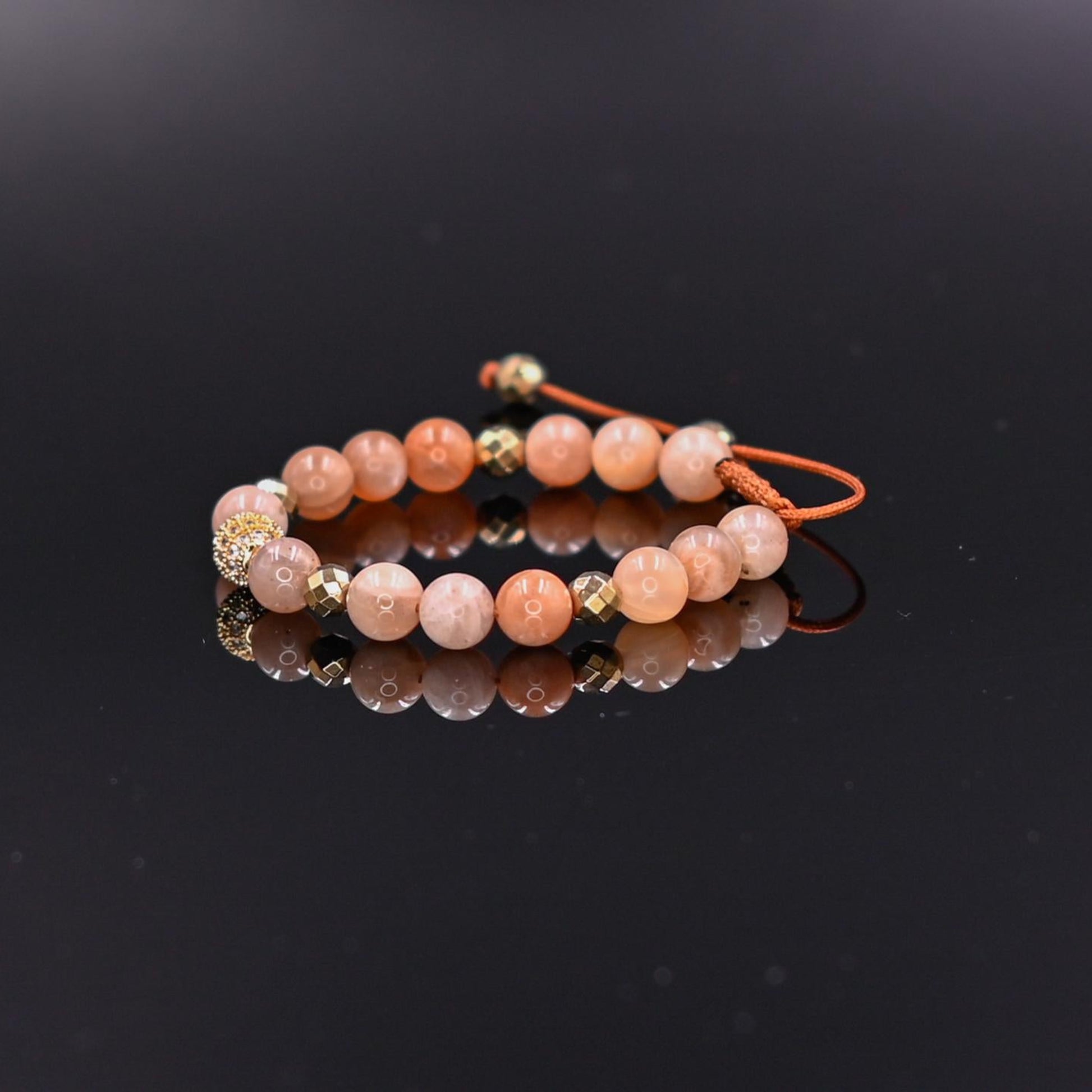 Sunstone Hematite Beaded Bracelet, Adjustable Women's Energy Bracelet, Boho Crystal Bracelet for Strength & Vitality - Shamballa Bracelet - Birthstone Bracelet - Gemstone Bracelet Women - Chakra Bracelet - Macrame Bracelet - Healing Bracelet - Valinde
