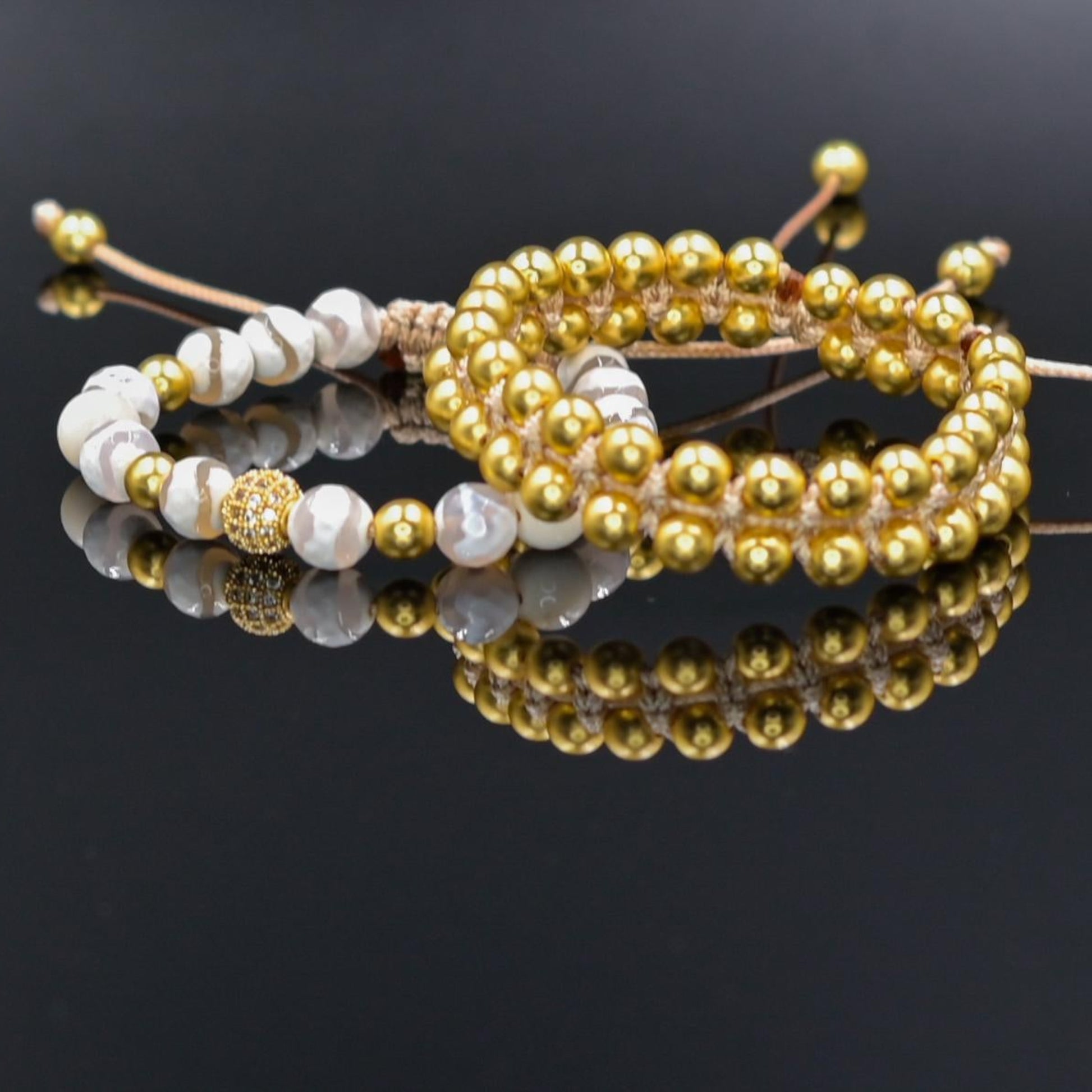 Women's Beaded Bracelet Set - Gold Hematite and White Agate Jewelry - Zirconia Statement Bracelet - Sparkly Gemstone Set for Her - Natural Mint Gemstone Gift for Her, Beaded Square Stone Bracelet for Women, Anniversary Gift, Spiritual Stone Bracelet, Natural Gemstone Macrame Jewelry, Gift for Her, Protection Stone Jewelry, Natural Stone Jewelry for Women, Gift for Her, Women's Adjustable Braided Bracelet, Jewelry Gift for Her, Birthday Gift for Her, Women's Gemstone Hematite Adjustable Braided Bracelet Gift
