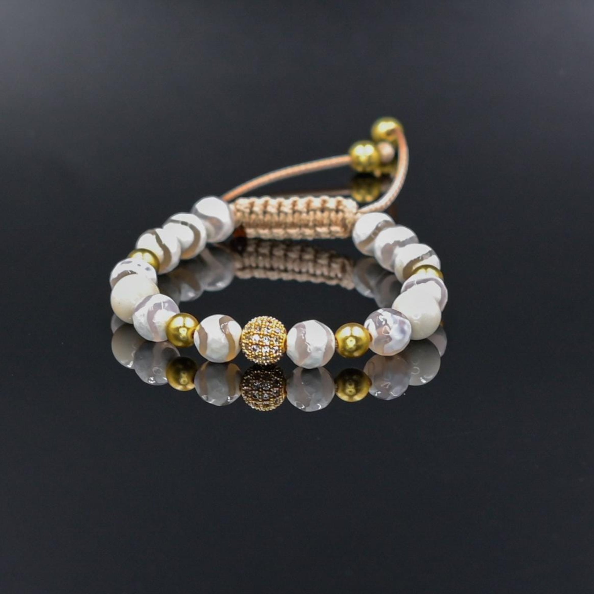 Women's Beaded Bracelet Set - Gold Hematite and White Agate Jewelry - Zirconia Statement Bracelet - Sparkly Gemstone Set for Her - Natural Mint Gemstone Gift for Her, Beaded Square Stone Bracelet for Women, Anniversary Gift, Spiritual Stone Bracelet, Natural Gemstone Macrame Jewelry, Gift for Her, Protection Stone Jewelry, Natural Stone Jewelry for Women, Gift for Her, Women's Adjustable Braided Bracelet, Jewelry Gift for Her, Birthday Gift for Her, Women's Gemstone Hematite Adjustable Braided Bracelet Gift