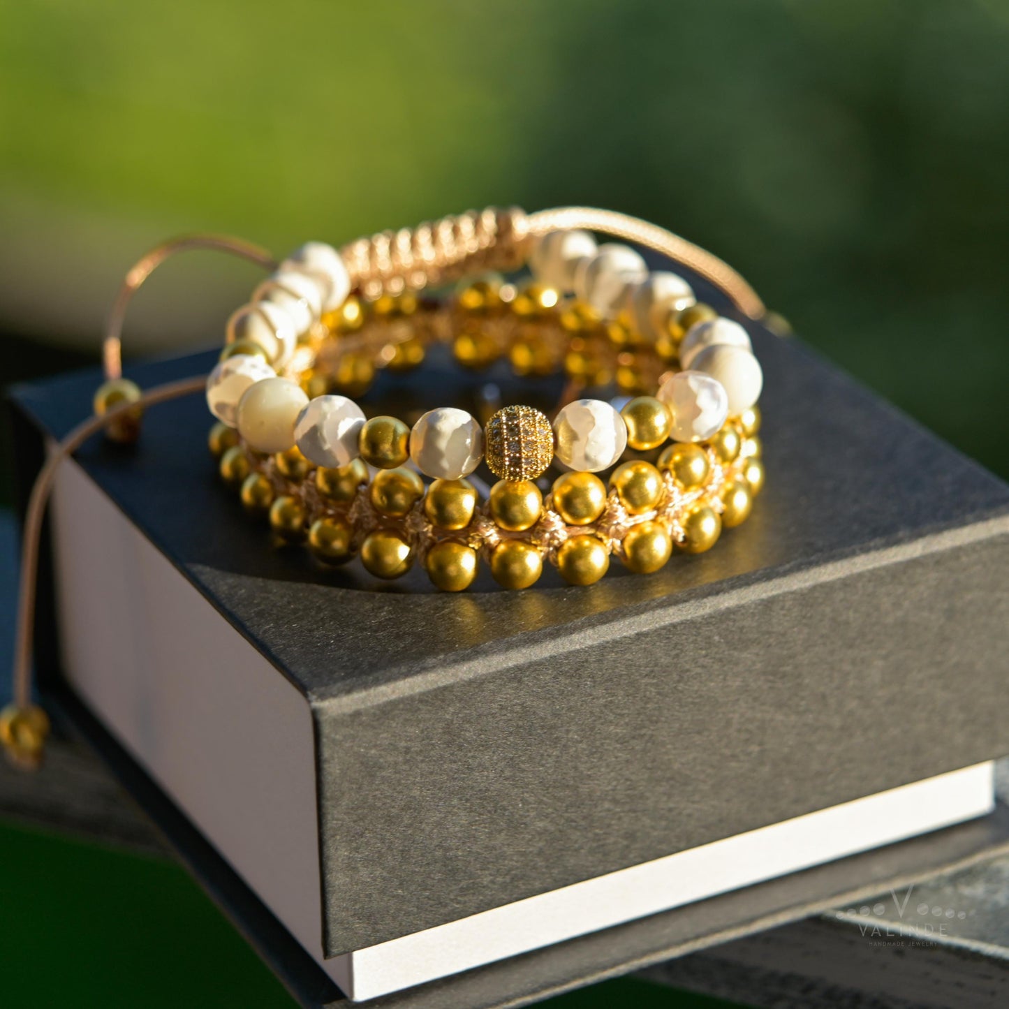 Women's Beaded Bracelet Set - Gold Hematite and White Agate Jewelry - Zirconia Statement Bracelet - Sparkly Gemstone Set for Her - Natural Mint Gemstone Gift for Her, Beaded Square Stone Bracelet for Women, Anniversary Gift, Spiritual Stone Bracelet, Natural Gemstone Macrame Jewelry, Gift for Her, Protection Stone Jewelry, Natural Stone Jewelry for Women, Gift for Her, Women's Adjustable Braided Bracelet, Jewelry Gift for Her, Birthday Gift for Her, Women's Gemstone Hematite Adjustable Braided Bracelet Gift