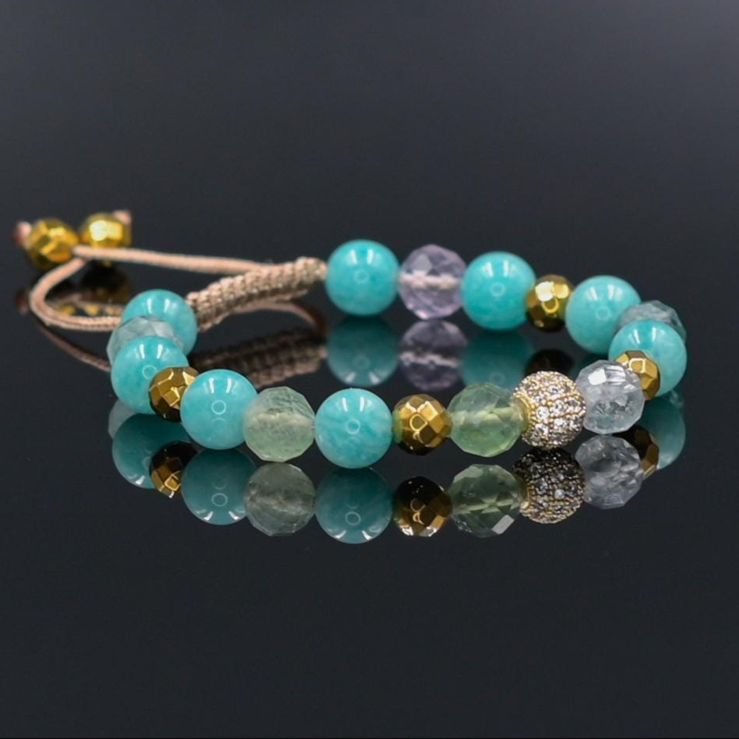 Amazonite and Fluorite Bracelet - Gold Hematite Jewelry for Women - Cubic Zirconia Crystal Bracelet - Natural Mint Gemstone Gift for Her, Beaded Square Stone Bracelet for Women, Anniversary Gift, Spiritual Stone Bracelet, Natural Gemstone Macrame Jewelry, Gift for Her, Protection Stone Jewelry, Natural Stone Jewelry for Women, Gift for Her, Women's Adjustable Braided Bracelet, Jewelry Gift for Her, Birthday Gift for Her, Women's Gemstone Hematite Adjustable Braided Bracelet, Gift for Her, Women's Gift