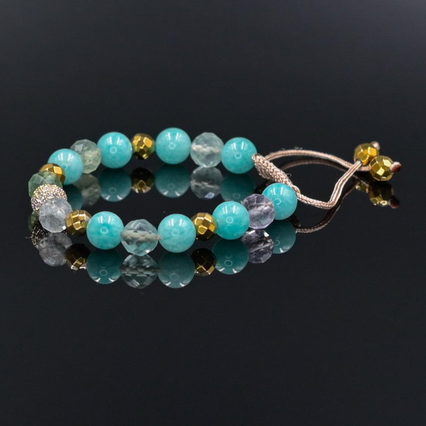 Amazonite and Fluorite Bracelet - Gold Hematite Jewelry for Women - Cubic Zirconia Crystal Bracelet - Natural Mint Gemstone Gift for Her, Beaded Square Stone Bracelet for Women, Anniversary Gift, Spiritual Stone Bracelet, Natural Gemstone Macrame Jewelry, Gift for Her, Protection Stone Jewelry, Natural Stone Jewelry for Women, Gift for Her, Women's Adjustable Braided Bracelet, Jewelry Gift for Her, Birthday Gift for Her, Women's Gemstone Hematite Adjustable Braided Bracelet, Gift for Her, Women's Gift