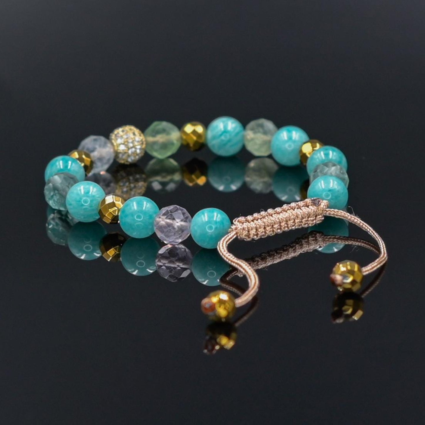 Amazonite and Fluorite Bracelet - Gold Hematite Jewelry for Women - Cubic Zirconia Crystal Bracelet - Natural Mint Gemstone Gift for Her, Beaded Square Stone Bracelet for Women, Anniversary Gift, Spiritual Stone Bracelet, Natural Gemstone Macrame Jewelry, Gift for Her, Protection Stone Jewelry, Natural Stone Jewelry for Women, Gift for Her, Women's Adjustable Braided Bracelet, Jewelry Gift for Her, Birthday Gift for Her, Women's Gemstone Hematite Adjustable Braided Bracelet, Gift for Her, Women's Gift