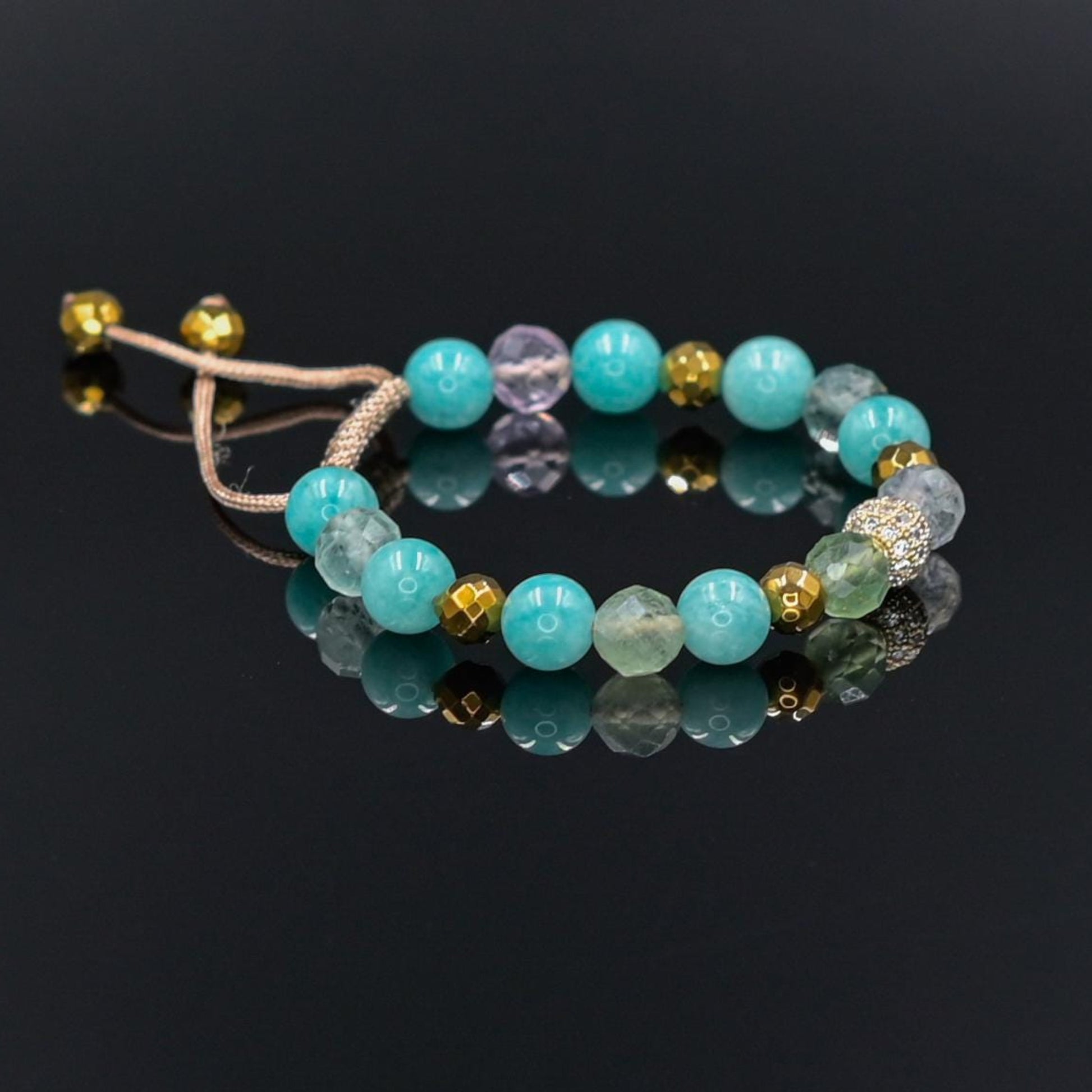 Amazonite and Fluorite Bracelet - Gold Hematite Jewelry for Women - Cubic Zirconia Crystal Bracelet - Natural Mint Gemstone Gift for Her, Beaded Square Stone Bracelet for Women, Anniversary Gift, Spiritual Stone Bracelet, Natural Gemstone Macrame Jewelry, Gift for Her, Protection Stone Jewelry, Natural Stone Jewelry for Women, Gift for Her, Women's Adjustable Braided Bracelet, Jewelry Gift for Her, Birthday Gift for Her, Women's Gemstone Hematite Adjustable Braided Bracelet, Gift for Her, Women's Gift