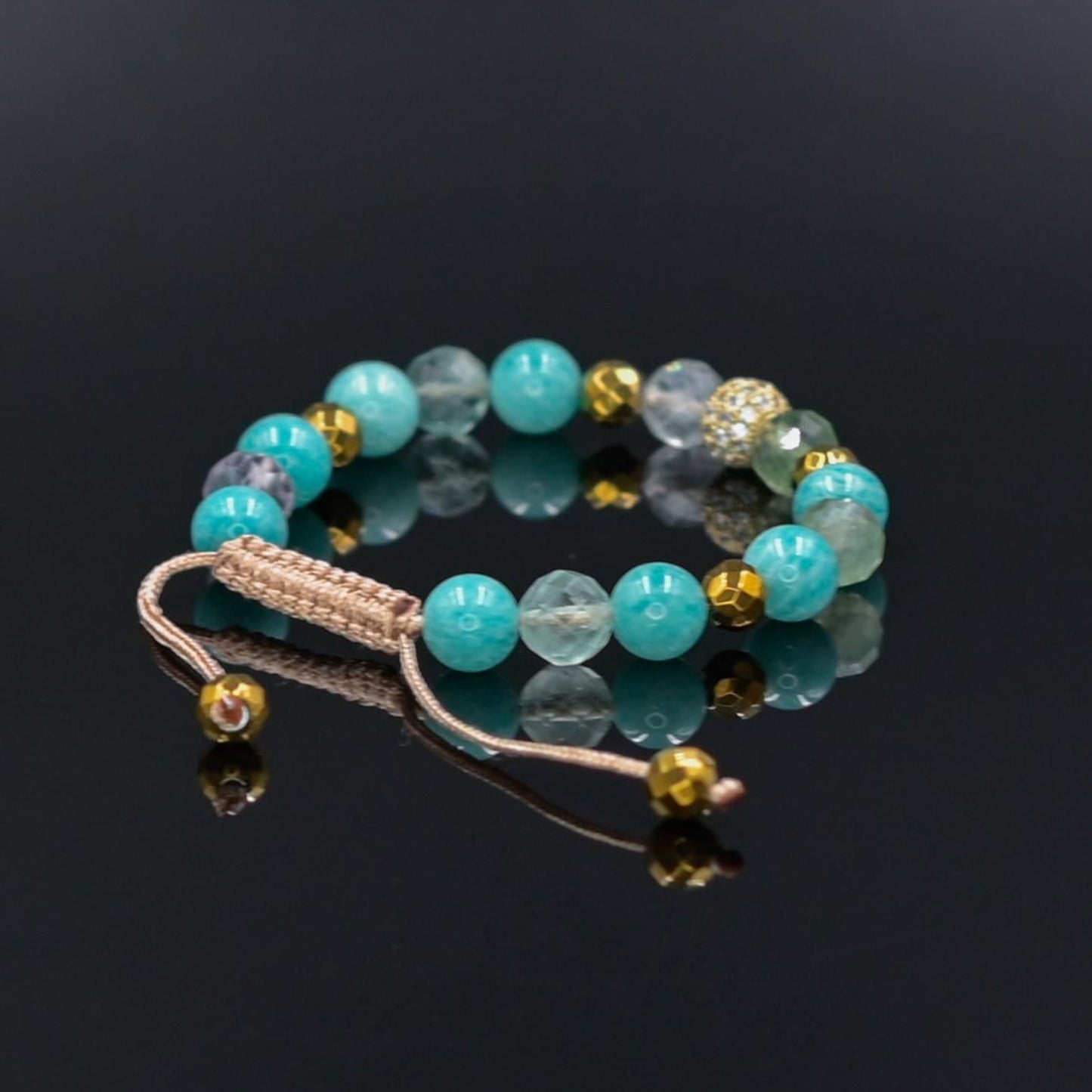 Amazonite and Fluorite Bracelet - Gold Hematite Jewelry for Women - Cubic Zirconia Crystal Bracelet - Natural Mint Gemstone Gift for Her, Beaded Square Stone Bracelet for Women, Anniversary Gift, Spiritual Stone Bracelet, Natural Gemstone Macrame Jewelry, Gift for Her, Protection Stone Jewelry, Natural Stone Jewelry for Women, Gift for Her, Women's Adjustable Braided Bracelet, Jewelry Gift for Her, Birthday Gift for Her, Women's Gemstone Hematite Adjustable Braided Bracelet, Gift for Her, Women's Gift