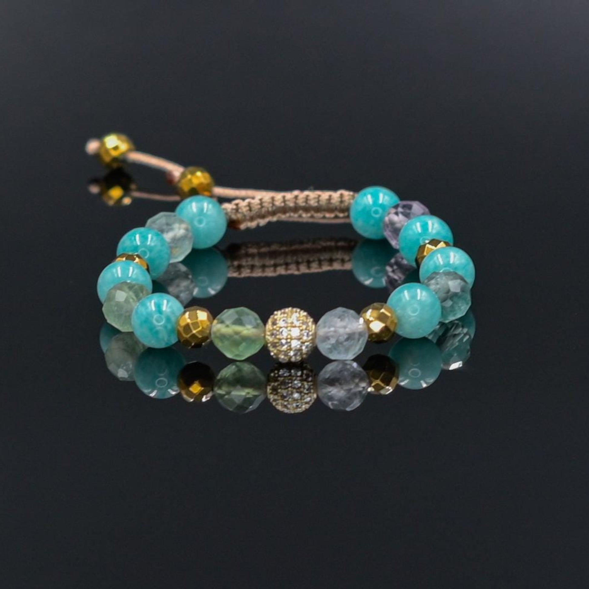 Amazonite and Fluorite Bracelet - Gold Hematite Jewelry for Women - Cubic Zirconia Crystal Bracelet - Natural Mint Gemstone Gift for Her, Beaded Square Stone Bracelet for Women, Anniversary Gift, Spiritual Stone Bracelet, Natural Gemstone Macrame Jewelry, Gift for Her, Protection Stone Jewelry, Natural Stone Jewelry for Women, Gift for Her, Women's Adjustable Braided Bracelet, Jewelry Gift for Her, Birthday Gift for Her, Women's Gemstone Hematite Adjustable Braided Bracelet, Gift for Her, Women's Gift 