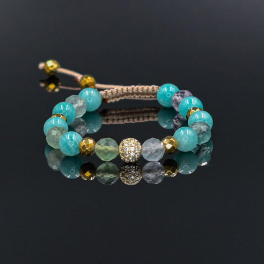Amazonite and Fluorite Bracelet - Gold Hematite Jewelry for Women - Cubic Zirconia Crystal Bracelet - Natural Mint Gemstone Gift for Her, Beaded Square Stone Bracelet for Women, Anniversary Gift, Spiritual Stone Bracelet, Natural Gemstone Macrame Jewelry, Gift for Her, Protection Stone Jewelry, Natural Stone Jewelry for Women, Gift for Her, Women's Adjustable Braided Bracelet, Jewelry Gift for Her, Birthday Gift for Her, Women's Gemstone Hematite Adjustable Braided Bracelet, Gift for Her, Women's Gift 