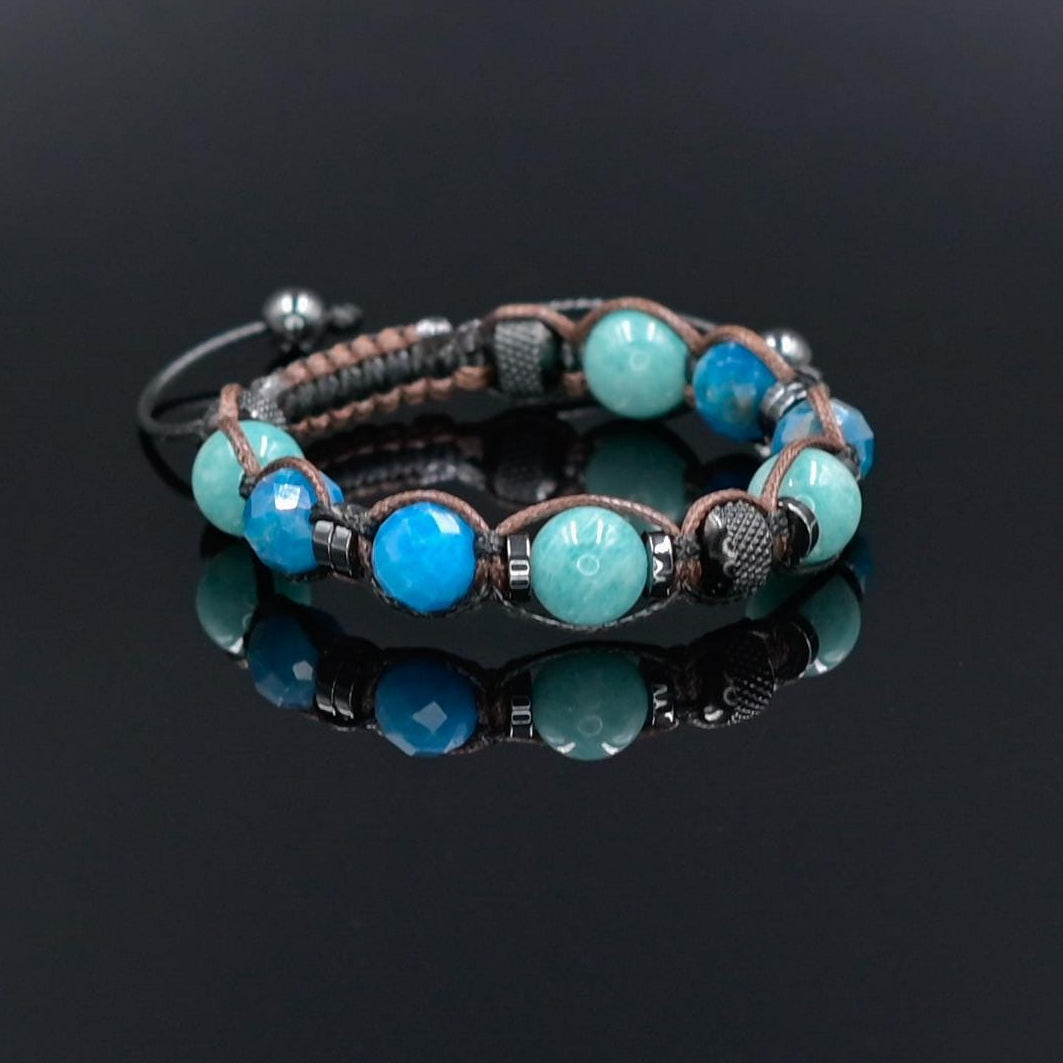 Women's Apatite Amazonite Gemstone Braided Adjustable Bracelet, Jewelry Gift for Her, Crystal Jewelry, Crystal Bracelet Set, Birthday Gift for Her, Women's Gemstone Hematite Adjustable Braided Bracelet, Gift for Her, Women's Gift - Shamballa Bracelet - Birthstone Bracelet - Yoga Bracelet -  Gemstone Bracelet Women - Chakra Bracelet - Macrame Bracelet - Healing Bracelet - Valinde
