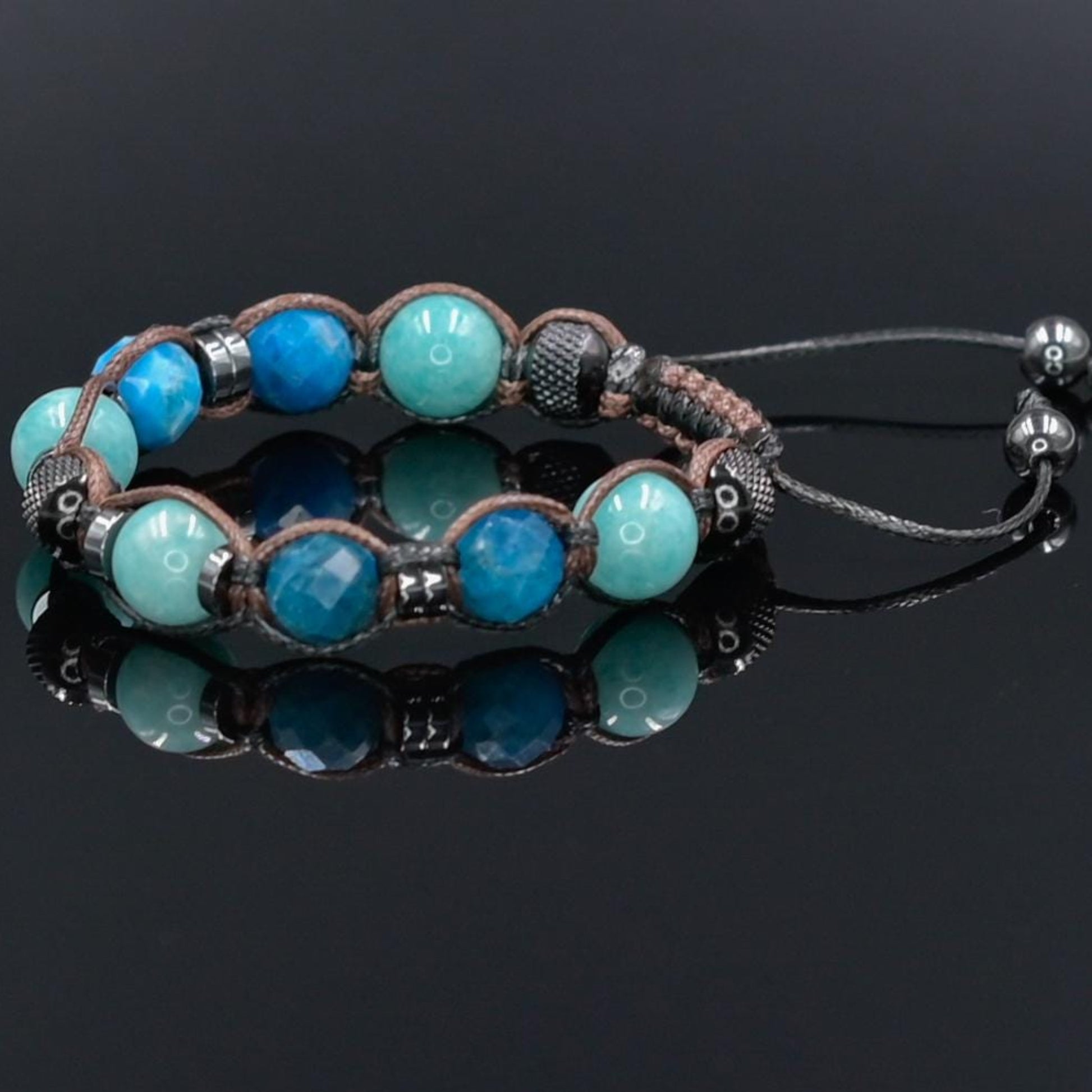 Women's Apatite Amazonite Gemstone Braided Adjustable Bracelet, Jewelry Gift for Her, Crystal Jewelry, Crystal Bracelet Set, Birthday Gift for Her, Women's Gemstone Hematite Adjustable Braided Bracelet, Gift for Her, Women's Gift - Shamballa Bracelet - Birthstone Bracelet - Yoga Bracelet -  Gemstone Bracelet Women - Chakra Bracelet - Macrame Bracelet - Healing Bracelet - Valinde

