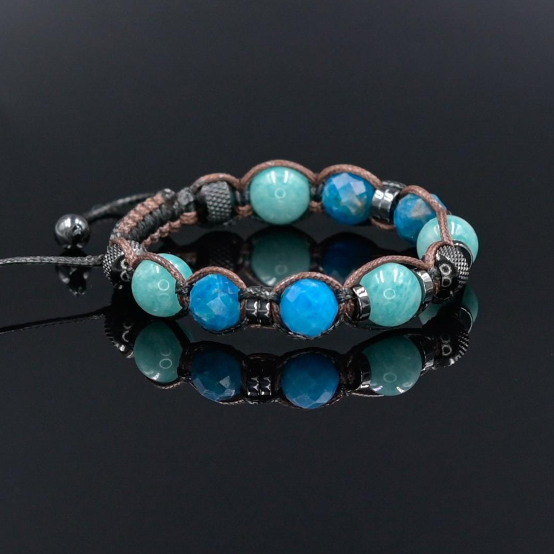 Women's Apatite Amazonite Gemstone Braided Adjustable Bracelet, Jewelry Gift for Her, Crystal Jewelry, Crystal Bracelet Set, Birthday Gift for Her, Women's Gemstone Hematite Adjustable Braided Bracelet, Gift for Her, Women's Gift - Shamballa Bracelet - Birthstone Bracelet - Yoga Bracelet -  Gemstone Bracelet Women - Chakra Bracelet - Macrame Bracelet - Healing Bracelet - Valinde
