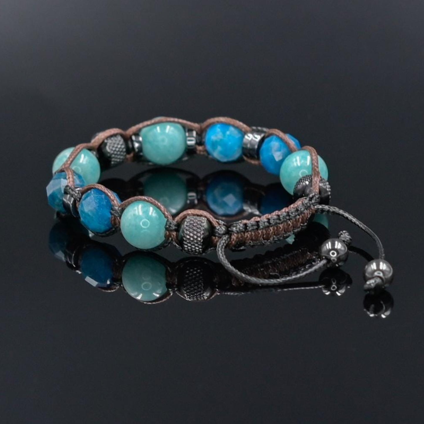 Women's Apatite Amazonite Gemstone Braided Adjustable Bracelet, Jewelry Gift for Her, Crystal Jewelry, Crystal Bracelet Set, Birthday Gift for Her, Women's Gemstone Hematite Adjustable Braided Bracelet, Gift for Her, Women's Gift - Shamballa Bracelet - Birthstone Bracelet - Yoga Bracelet -  Gemstone Bracelet Women - Chakra Bracelet - Macrame Bracelet - Healing Bracelet - Valinde
