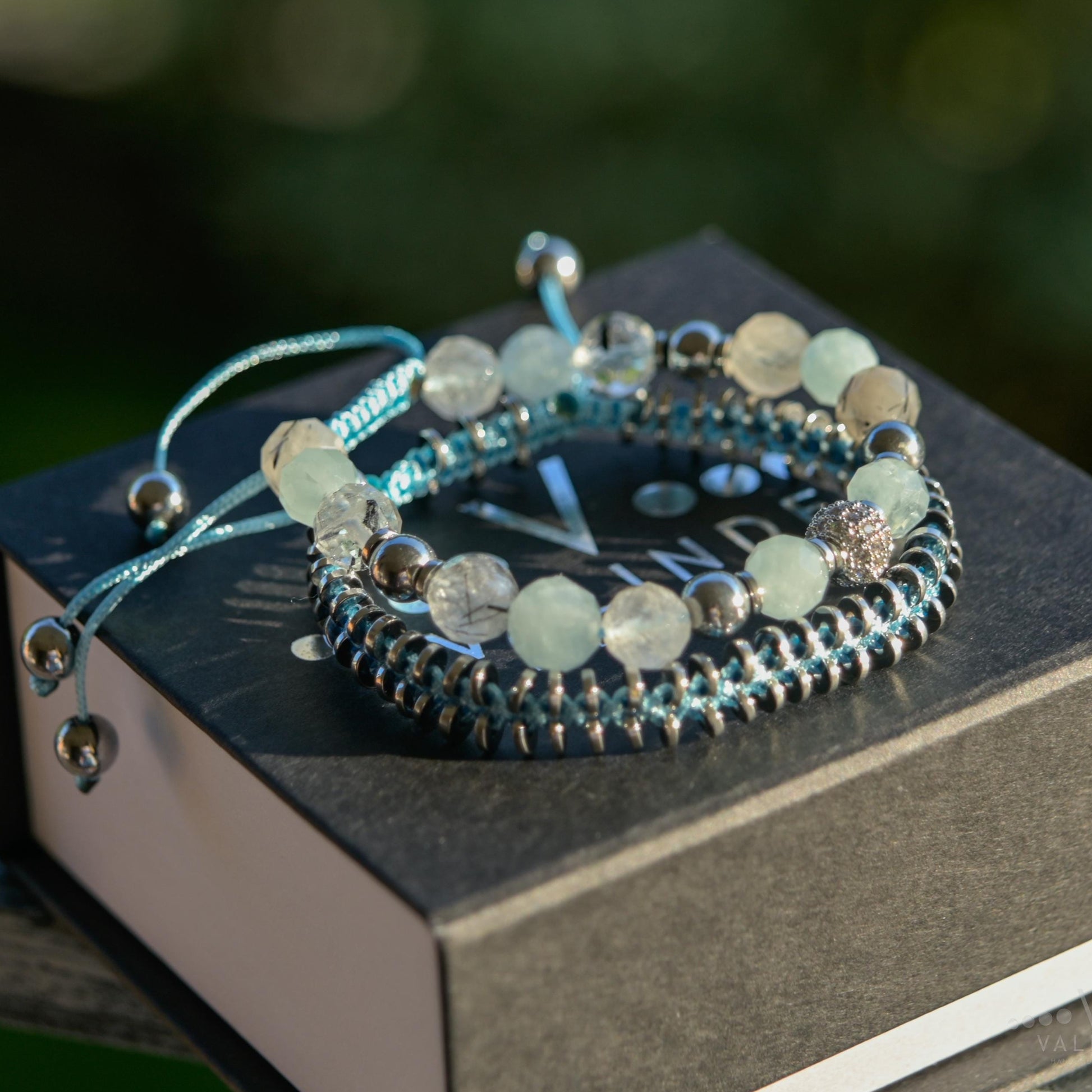 Women's Aquamarine Rutilated Quartz Hematite Bracelet Set, Crystal Bracelet Set, Birthday Gift for Her, Women's Gemstone Hematite Adjustable Braided Bracelet, Gift for Her, Women's Gift - Shamballa Bracelet - Birthstone Bracelet - Yoga Bracelet -  Gemstone Bracelet Women - Chakra Bracelet - Macrame Bracelet - Healing Bracelet - Valinde
