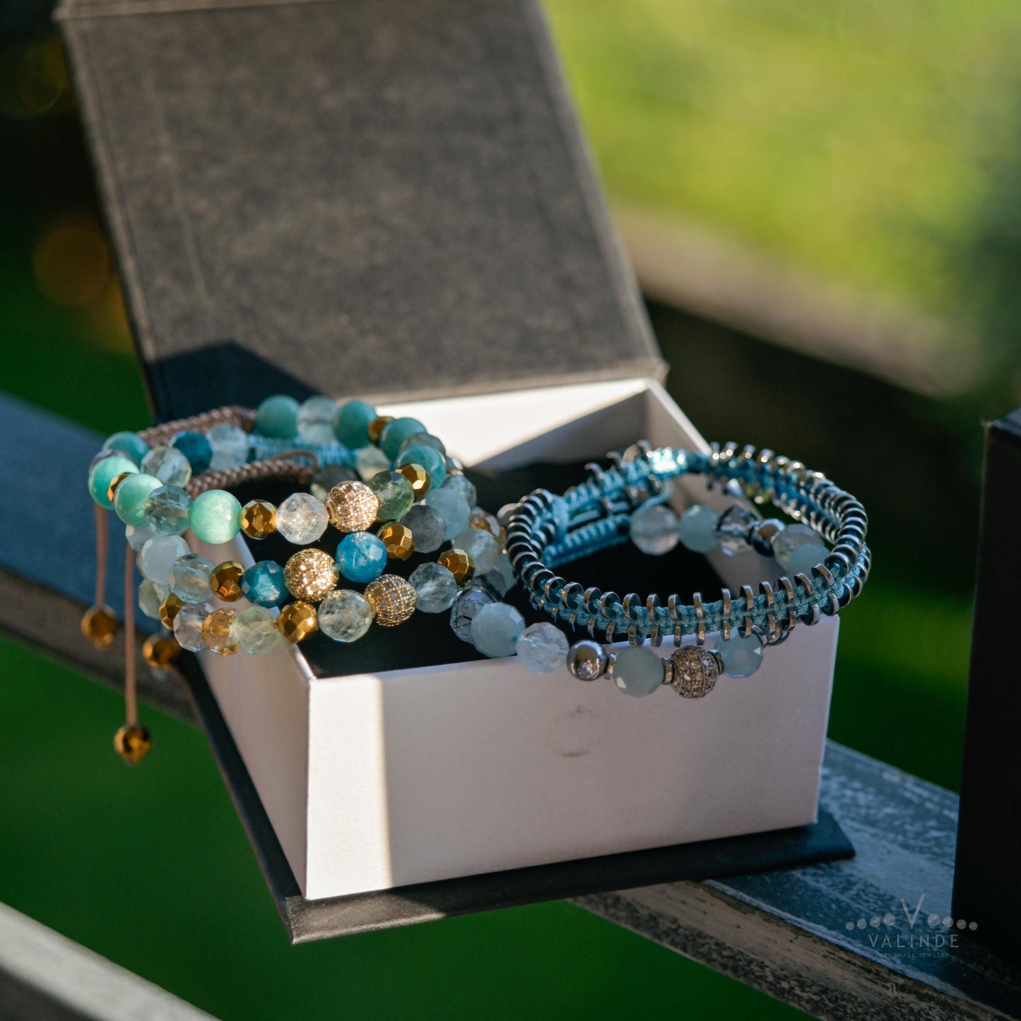 Women's Aquamarine Rutilated Quartz Hematite Bracelet Set, Crystal Bracelet Set, Birthday Gift for Her, Women's Gemstone Hematite Adjustable Braided Bracelet, Gift for Her, Women's Gift - Shamballa Bracelet - Birthstone Bracelet - Yoga Bracelet -  Gemstone Bracelet Women - Chakra Bracelet - Macrame Bracelet - Healing Bracelet - Valinde
