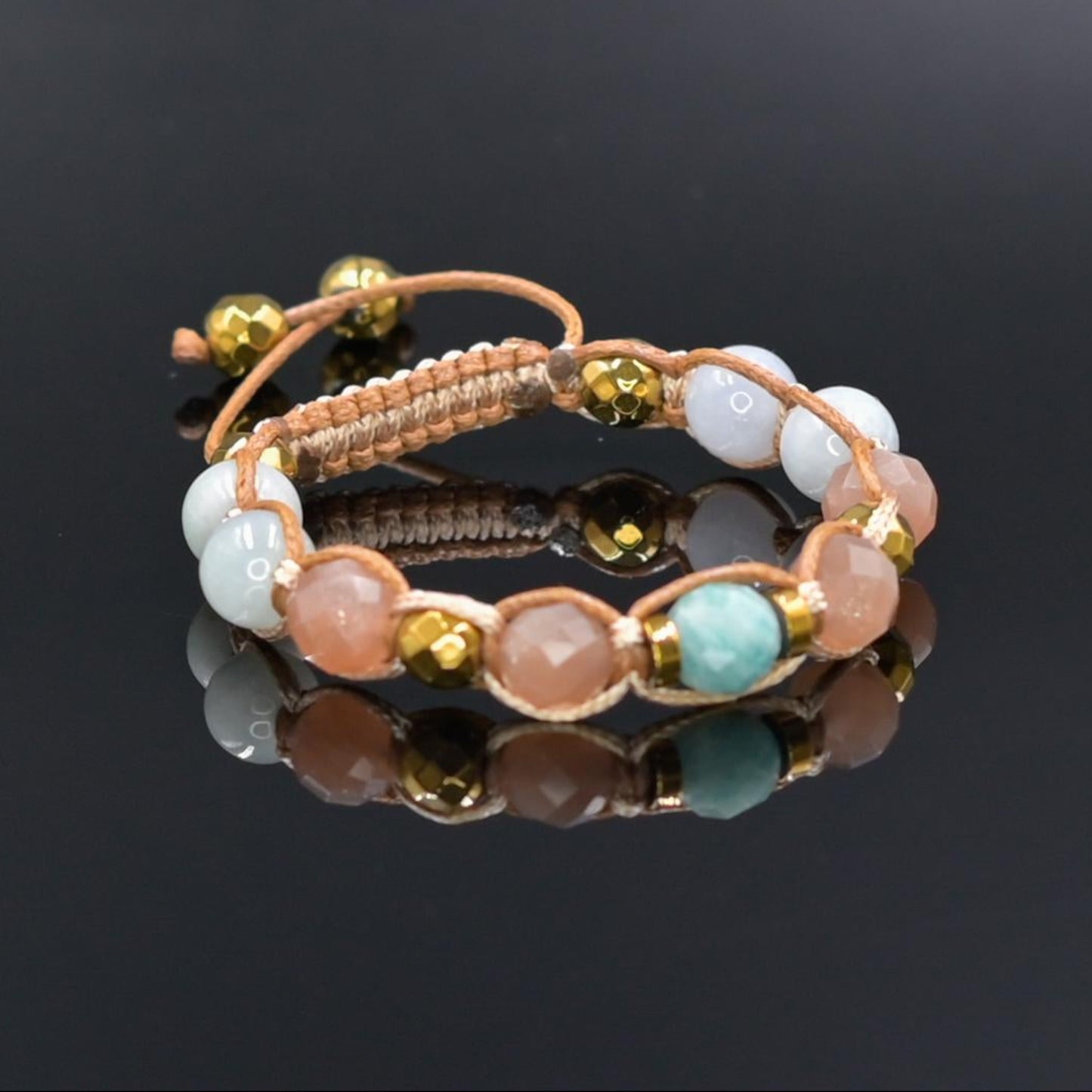 Jade Sunstone & Amazonite Bracelet, Natural Gemstone Macrame Jewelry, Gift for Her, Protection Stone Jewelry, Natural Stone Jewelry for Women, Gift for Her, Women's Adjustable Braided Bracelet, Jewelry Gift for Her, Birthday Gift for Her, Women's Gemstone Hematite Adjustable Braided Bracelet, Gift for Her, Women's Gift - Shamballa Bracelet - Birthstone Bracelet - Yoga Bracelet -  Gemstone Bracelet Women - Chakra Bracelet - Macrame Bracelet - Healing Bracelet - Valinde
