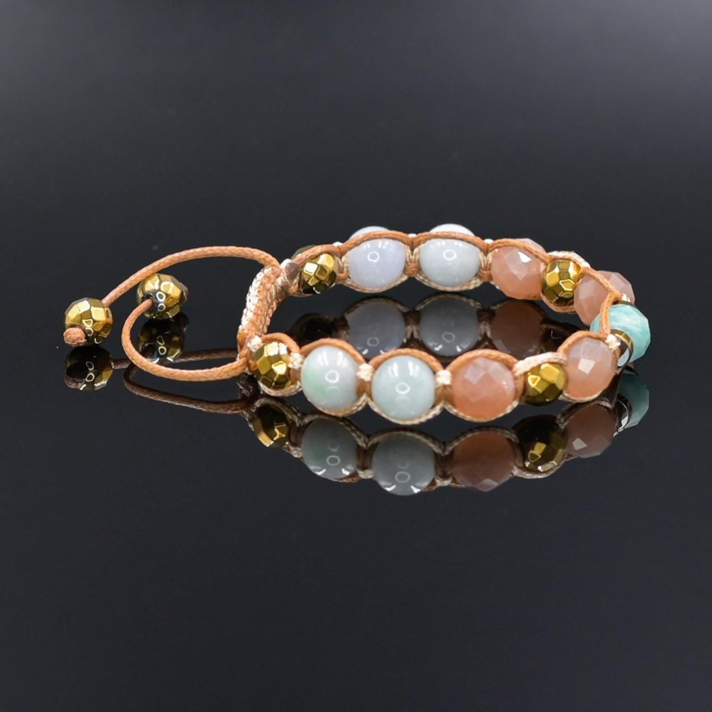 Jade Sunstone & Amazonite Bracelet, Natural Gemstone Macrame Jewelry, Gift for Her, Protection Stone Jewelry, Natural Stone Jewelry for Women, Gift for Her, Women's Adjustable Braided Bracelet, Jewelry Gift for Her, Birthday Gift for Her, Women's Gemstone Hematite Adjustable Braided Bracelet, Gift for Her, Women's Gift - Shamballa Bracelet - Birthstone Bracelet - Yoga Bracelet -  Gemstone Bracelet Women - Chakra Bracelet - Macrame Bracelet - Healing Bracelet - Valinde
