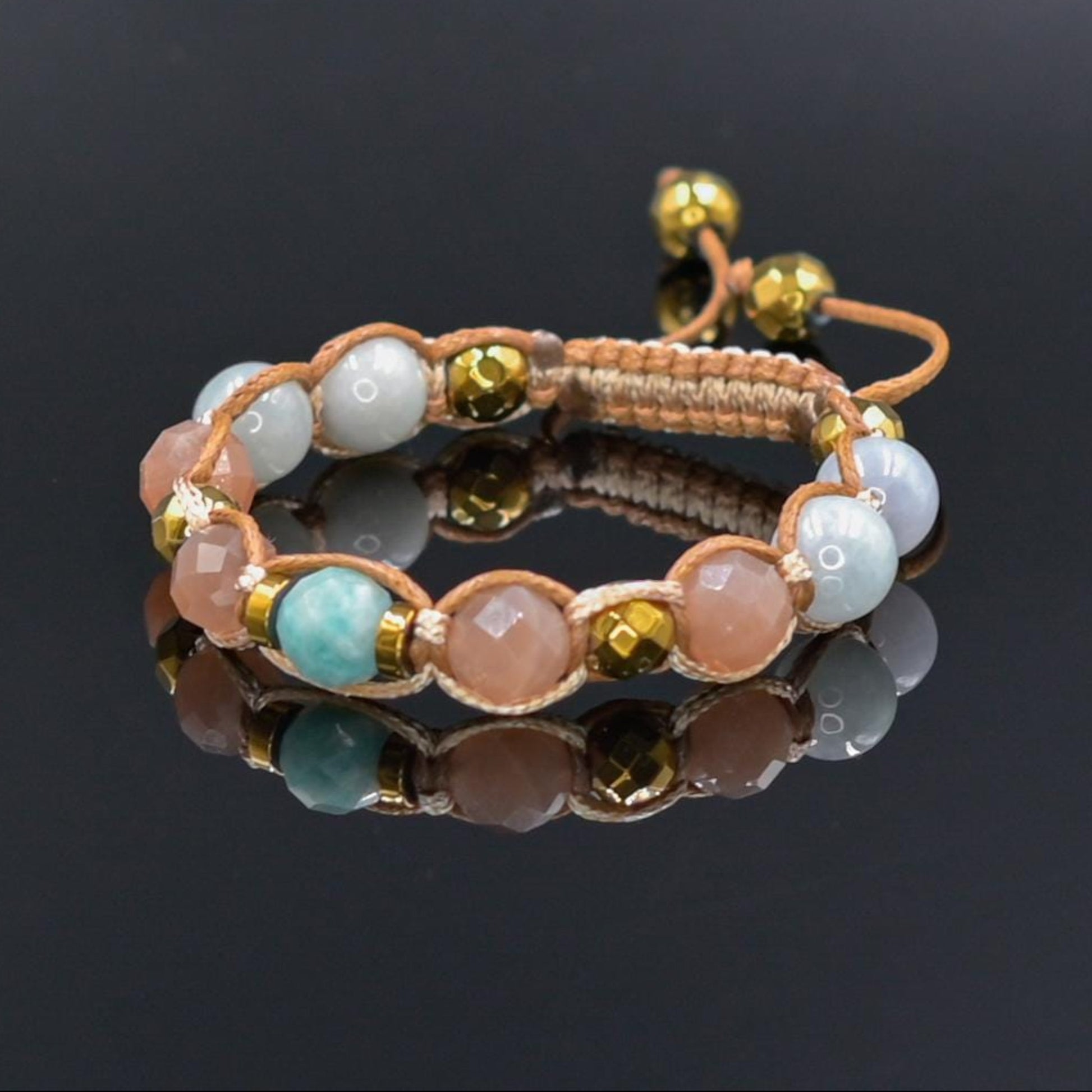 Jade Sunstone & Amazonite Bracelet, Natural Gemstone Macrame Jewelry, Gift for Her, Protection Stone Jewelry, Natural Stone Jewelry for Women, Gift for Her, Women's Adjustable Braided Bracelet, Jewelry Gift for Her, Birthday Gift for Her, Women's Gemstone Hematite Adjustable Braided Bracelet, Gift for Her, Women's Gift - Shamballa Bracelet - Birthstone Bracelet - Yoga Bracelet -  Gemstone Bracelet Women - Chakra Bracelet - Macrame Bracelet - Healing Bracelet - Valinde
