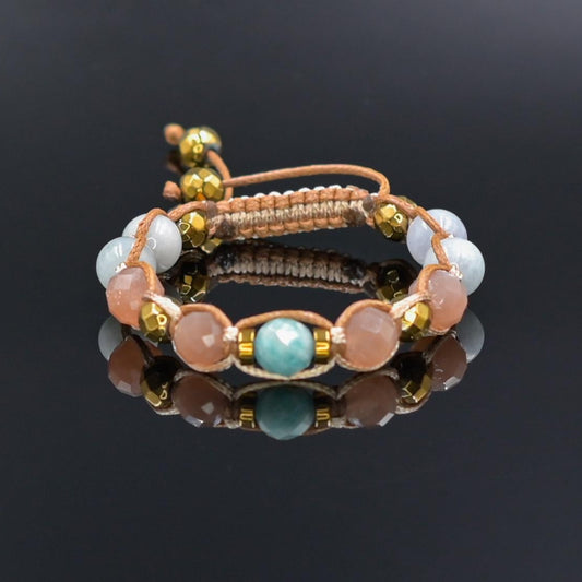 Jade Sunstone & Amazonite Bracelet, Natural Gemstone Macrame Jewelry, Gift for Her, Protection Stone Jewelry, Natural Stone Jewelry for Women, Gift for Her, Women's Adjustable Braided Bracelet, Jewelry Gift for Her, Birthday Gift for Her, Women's Gemstone Hematite Adjustable Braided Bracelet, Gift for Her, Women's Gift - Shamballa Bracelet - Birthstone Bracelet - Yoga Bracelet -  Gemstone Bracelet Women - Chakra Bracelet - Macrame Bracelet - Healing Bracelet - Valinde

